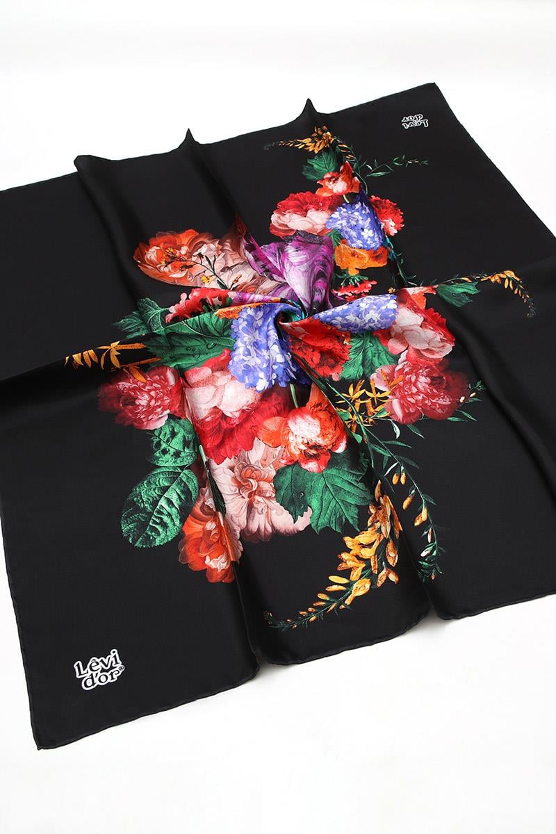 Levidor Siyah Twill Saf İpek Eşarp