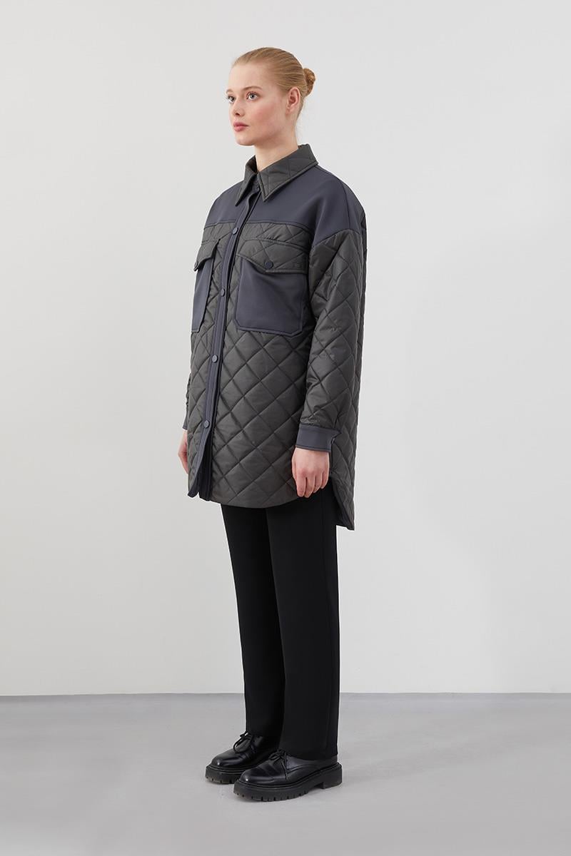 Levidor Studio Antrasit Oversize Kapitone Spor Ceket