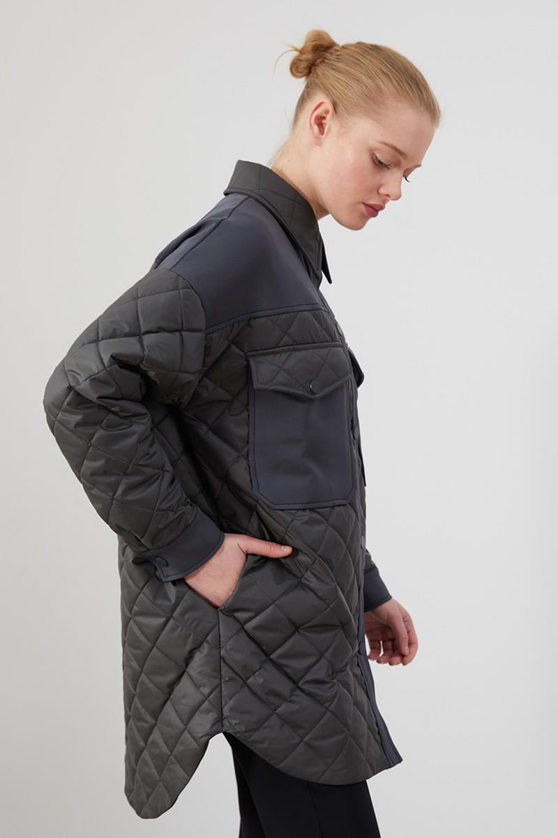 Levidor Studio Antrasit Oversize Kapitone Spor Ceket