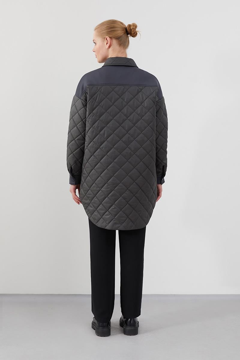 Levidor Studio Antrasit Oversize Kapitone Spor Ceket