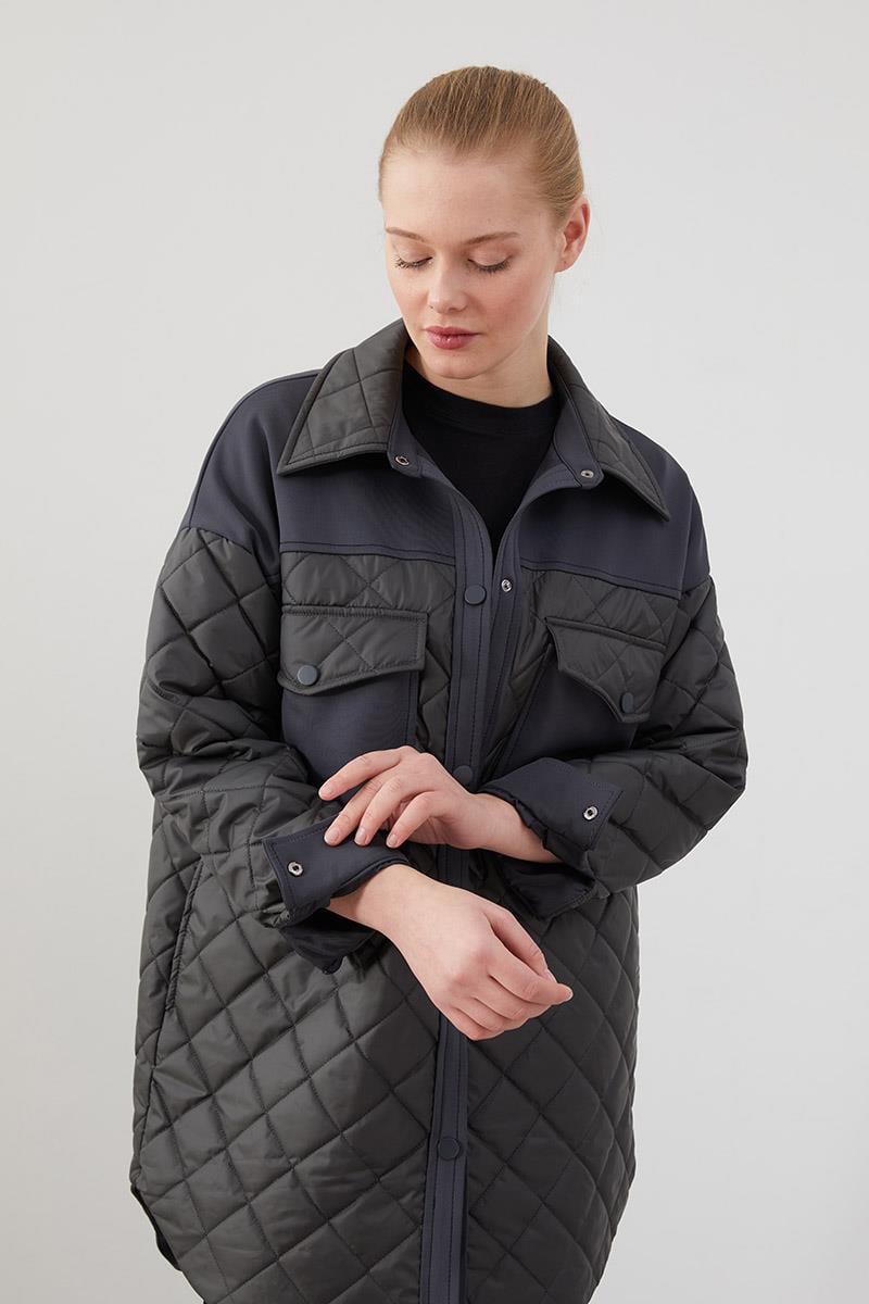 Levidor Studio Antrasit Oversize Kapitone Spor Ceket