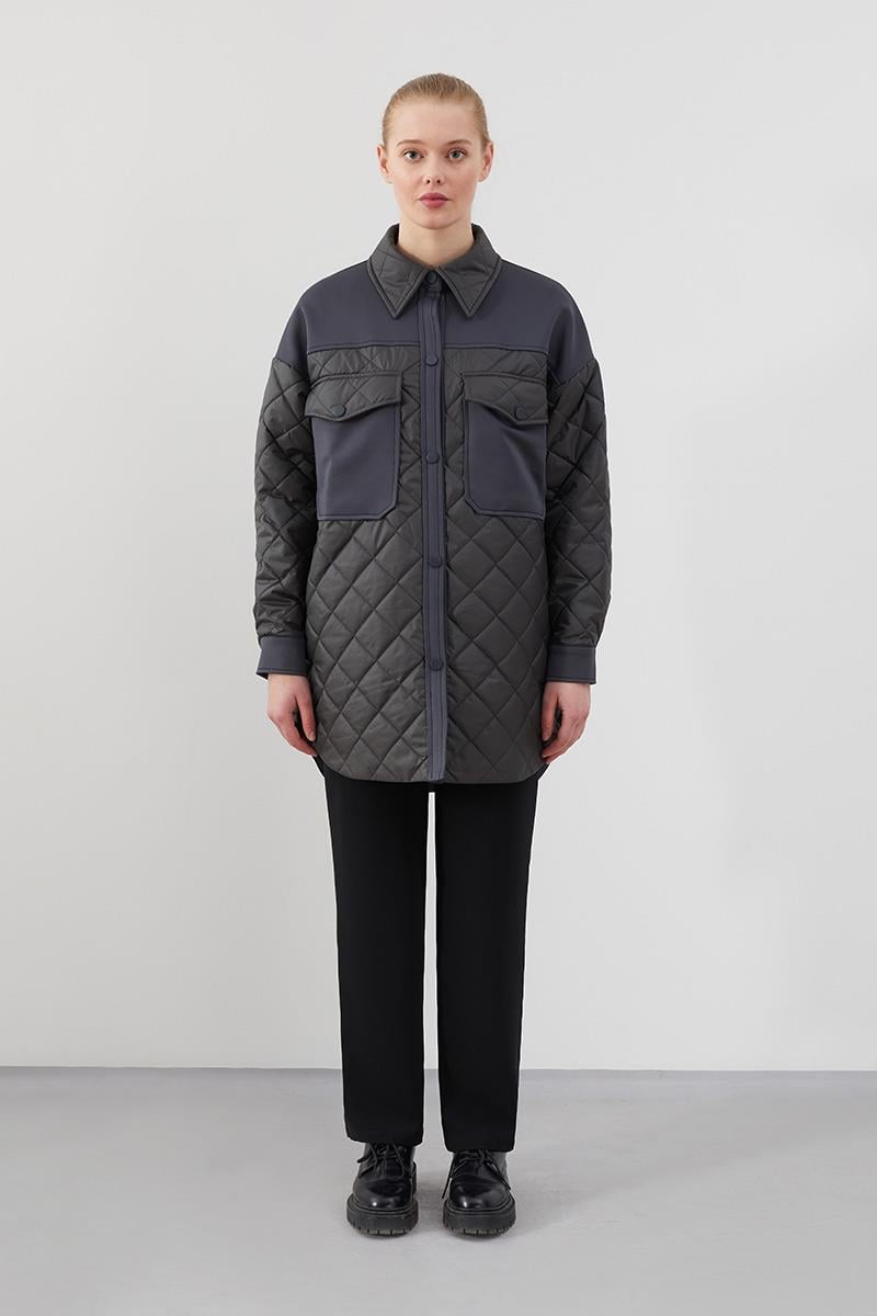 Levidor Studio Antrasit Oversize Kapitone Spor Ceket
