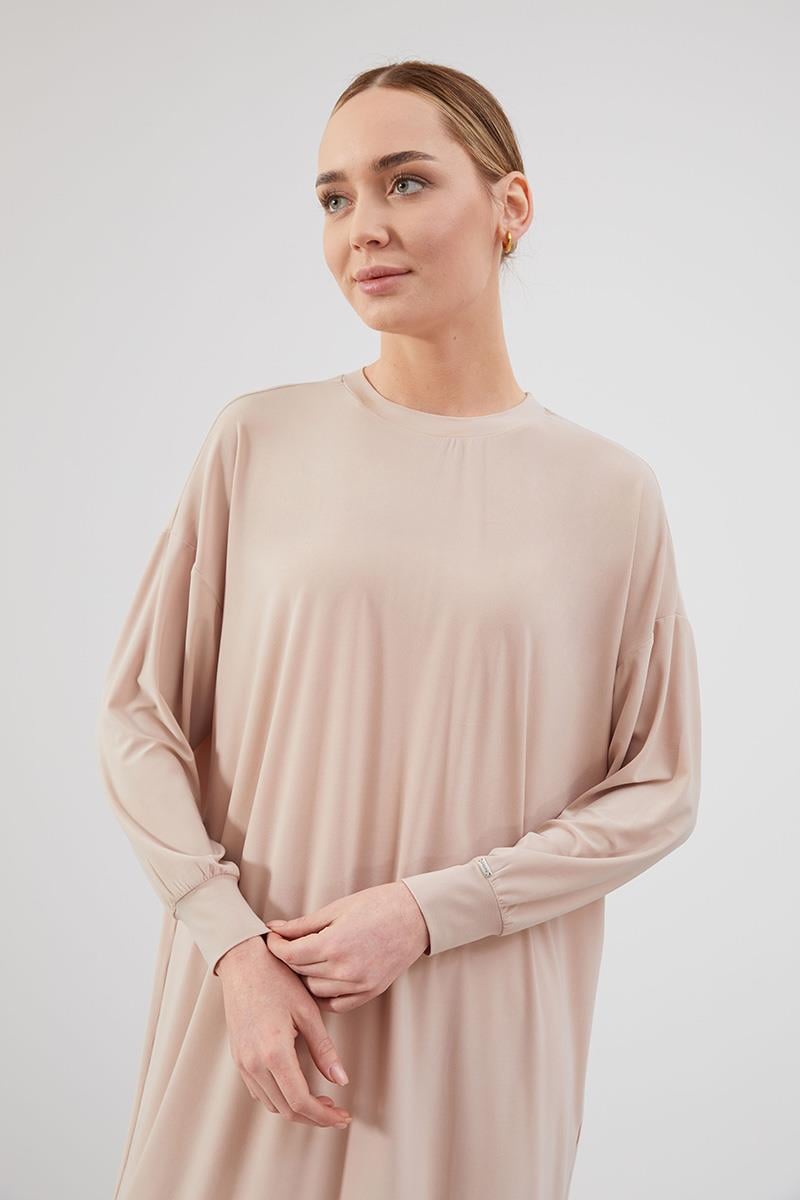 Levidor Studio Bej Bisiklet Yaka Pantolonlu Tunik Takım