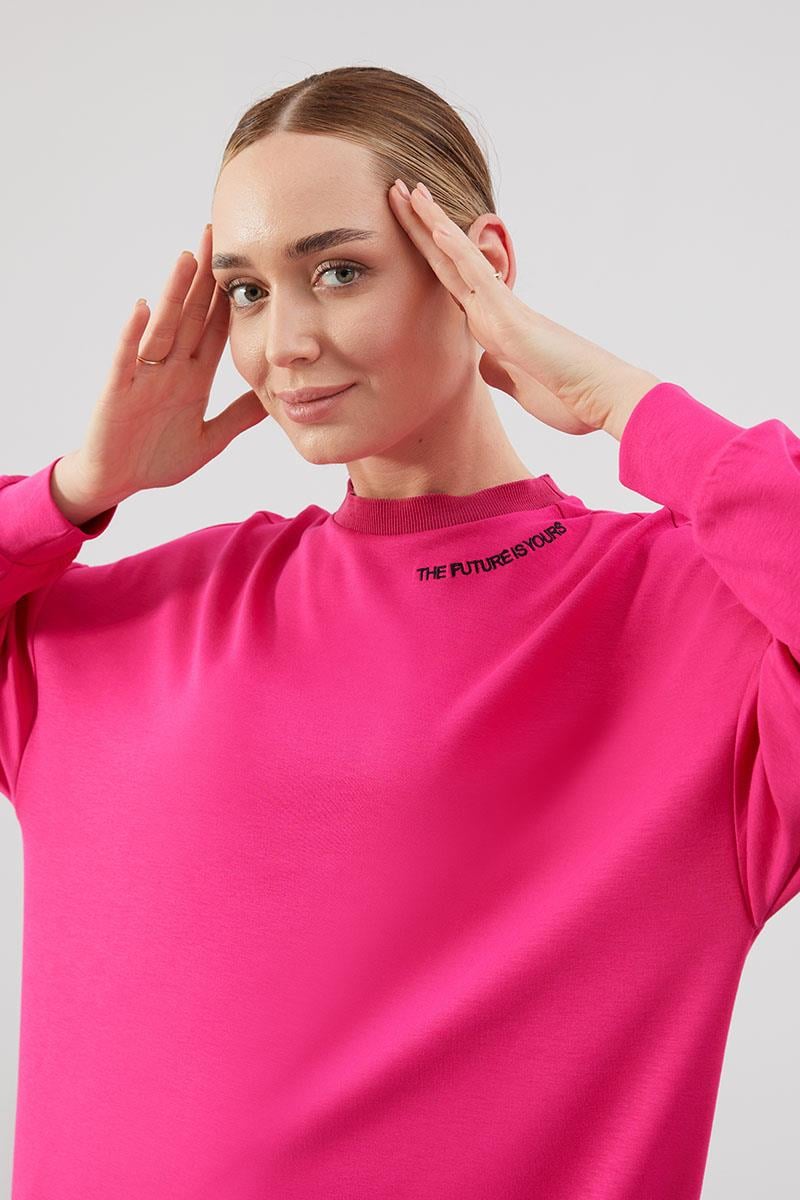 Levidor Studio Fuşya Baskılı Basic Spor Sweat