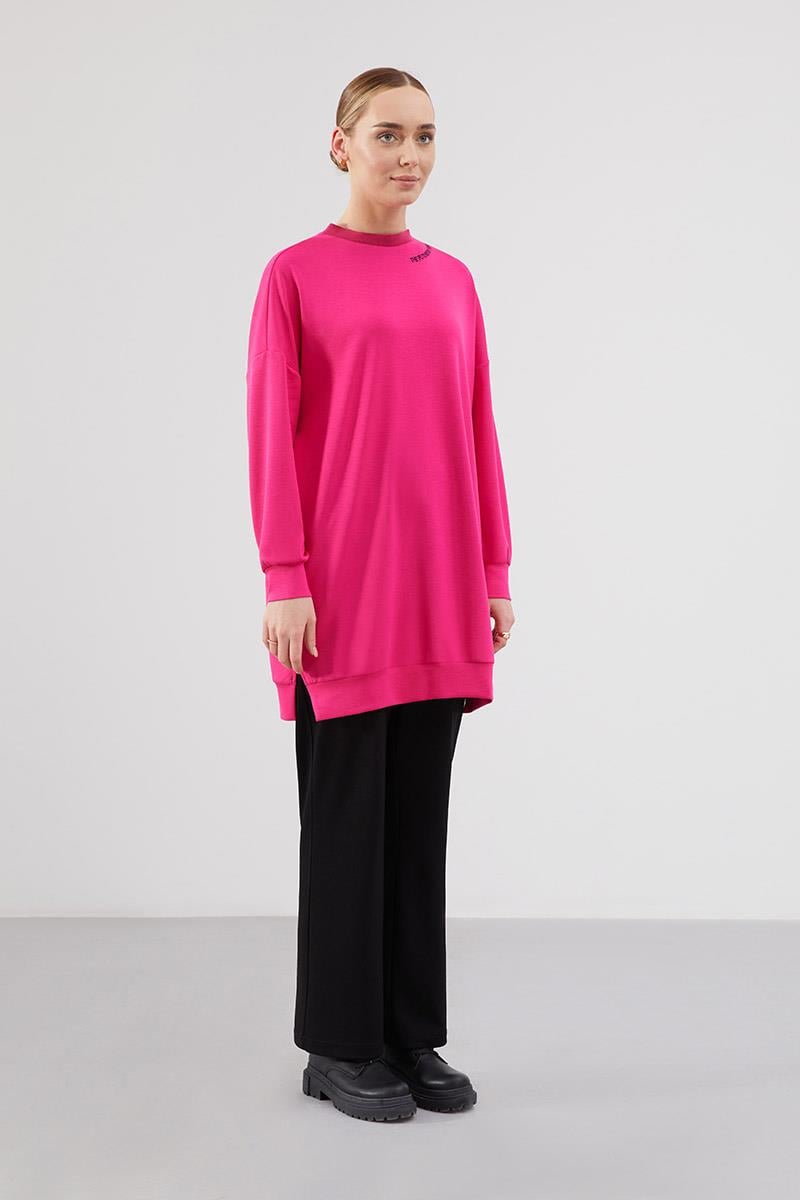Levidor Studio Fuşya Baskılı Basic Spor Sweat