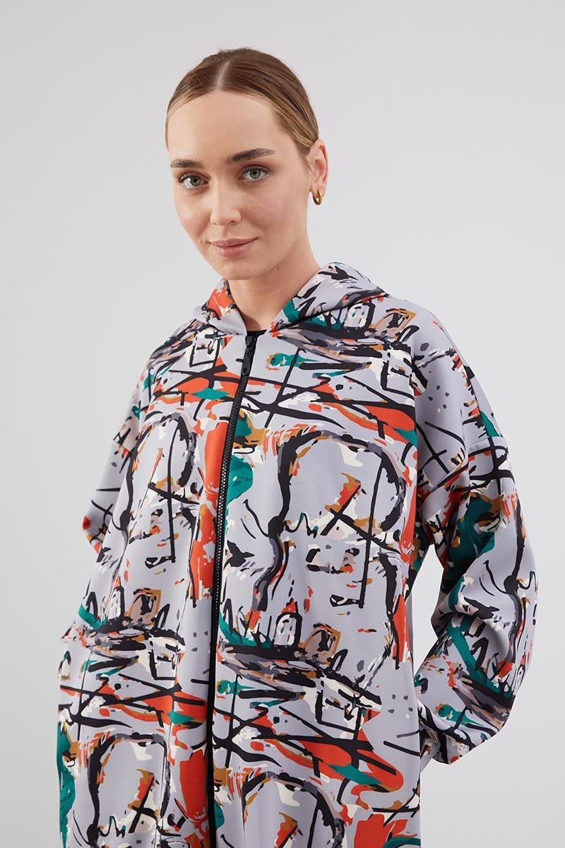 Levidor Studio Gri Baskılı Oversize Kap
