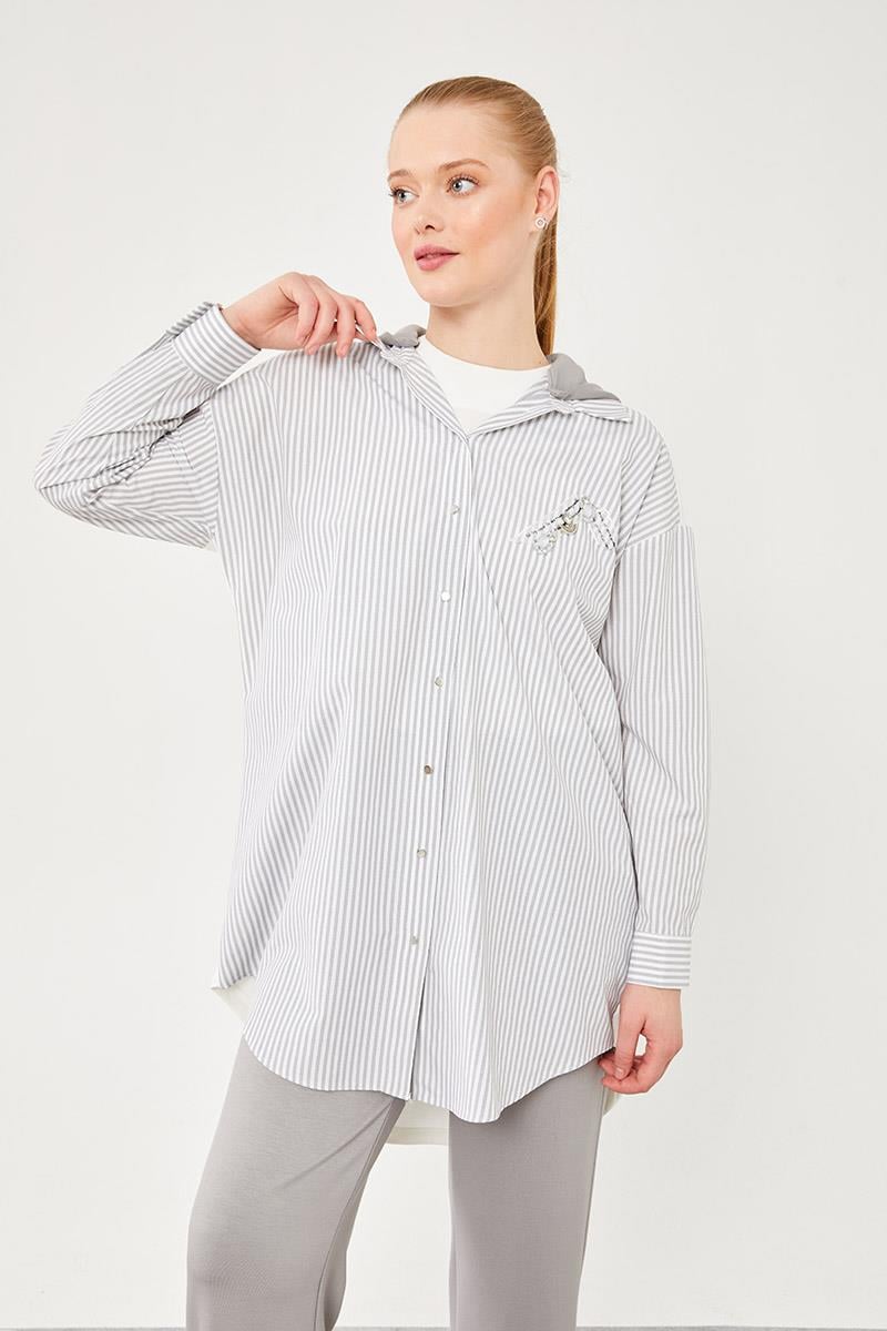 Levidor Studio Gri Kapüşonlu Poplin Kumaş Karışımlı Spor Takım