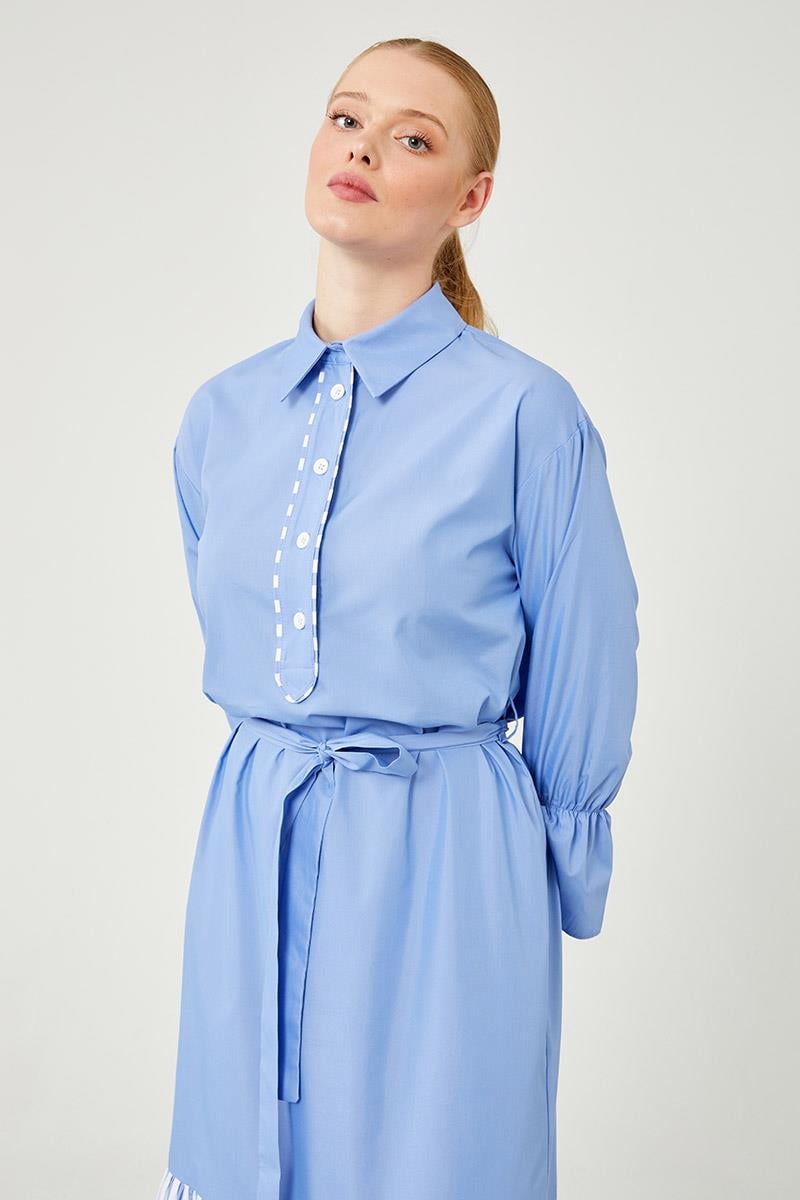 Levidor Studio İndigo Çizgili Poplin Elbise