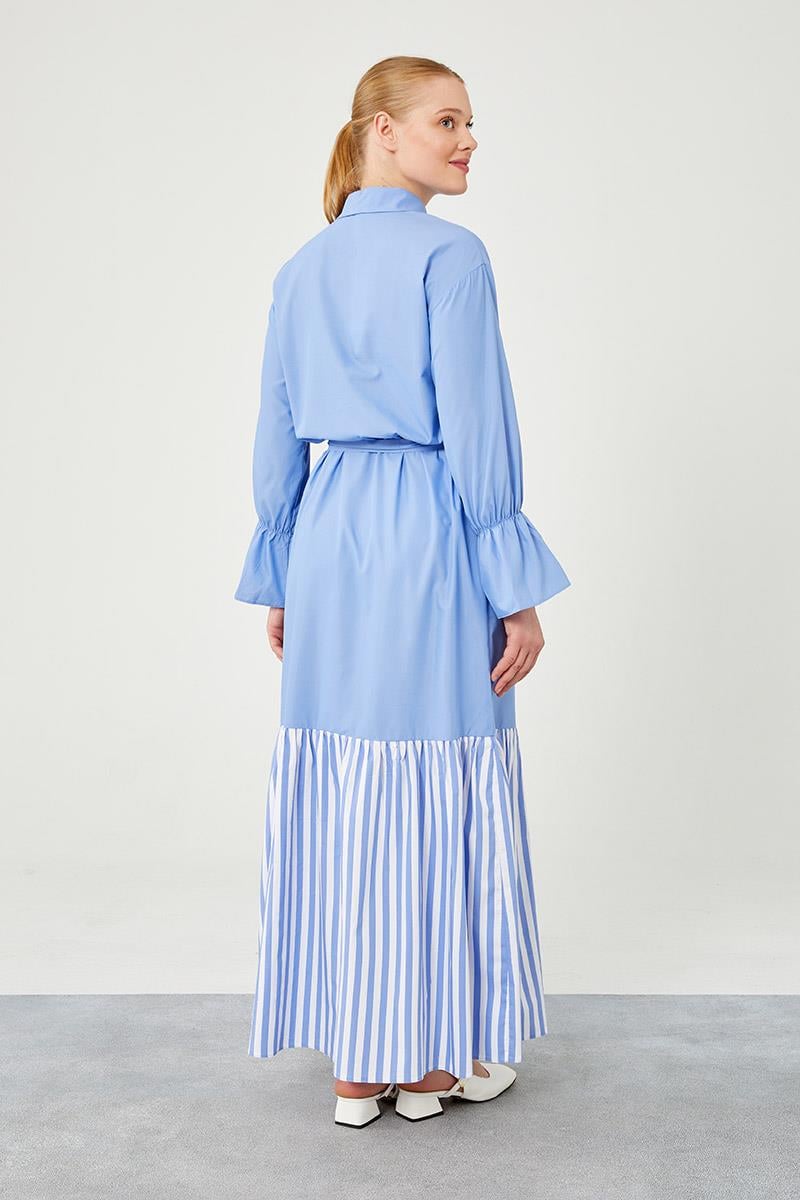 Levidor Studio İndigo Çizgili Poplin Elbise
