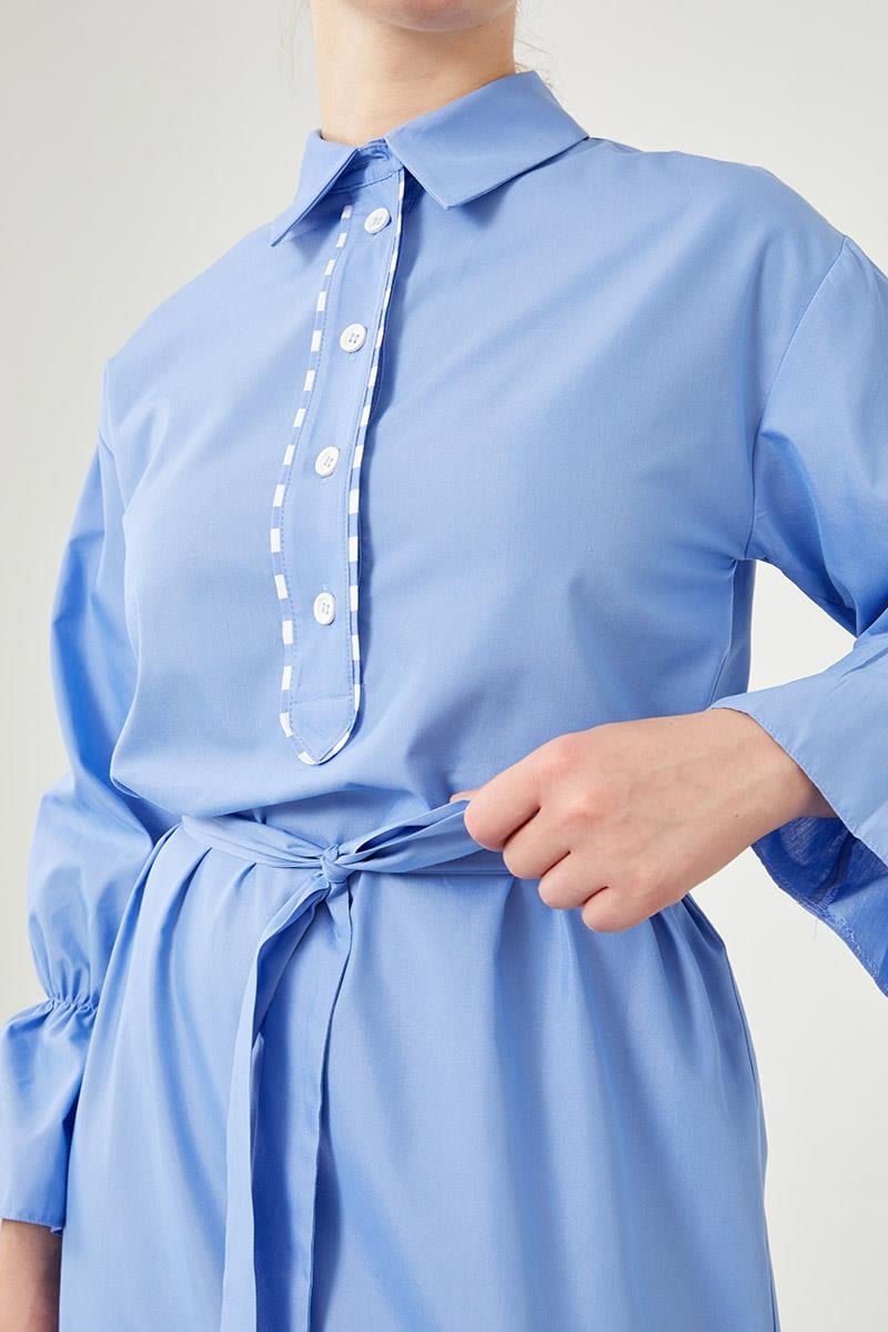 Levidor Studio İndigo Çizgili Poplin Elbise