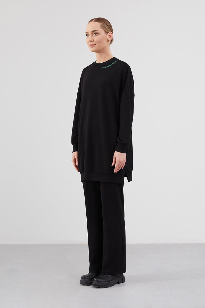 Levidor Studio Siyah Baskılı Basic Spor Sweat