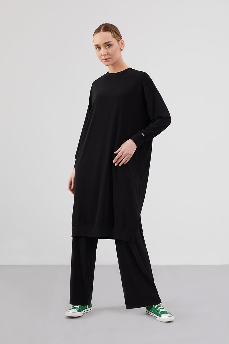 Levidor Studio Siyah Bisiklet Yaka Pantolonlu Tunik Takım