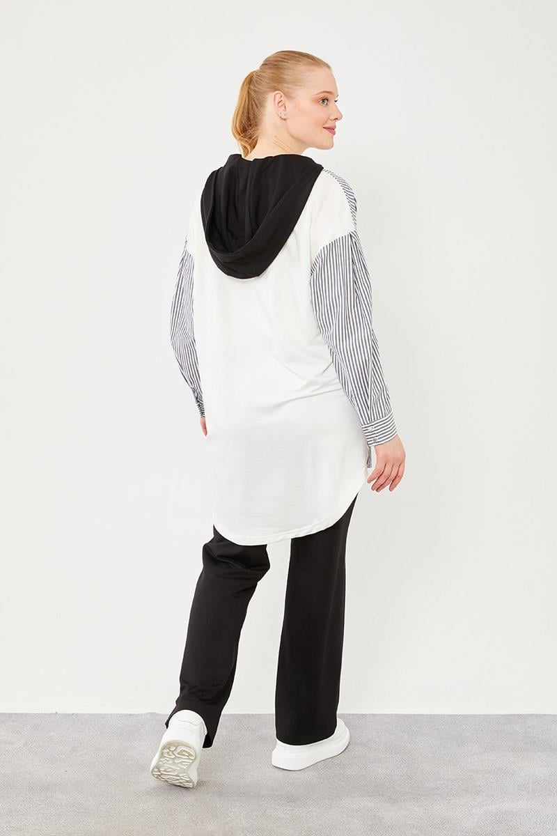 Levidor Studio Siyah Kapüşonlu Poplin Kumaş Karışımlı Spor Takım