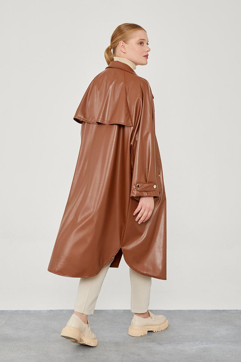 Levidor Taba Oversize Suni Deri Trençkot