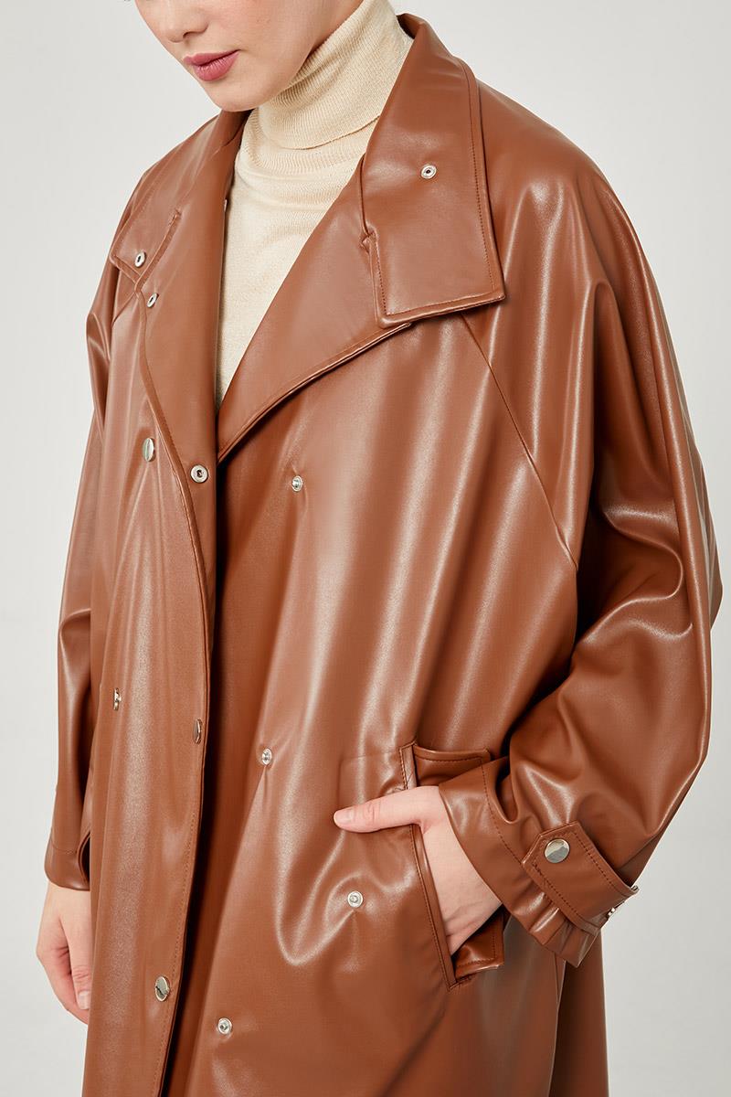 Levidor Taba Oversize Suni Deri Trençkot