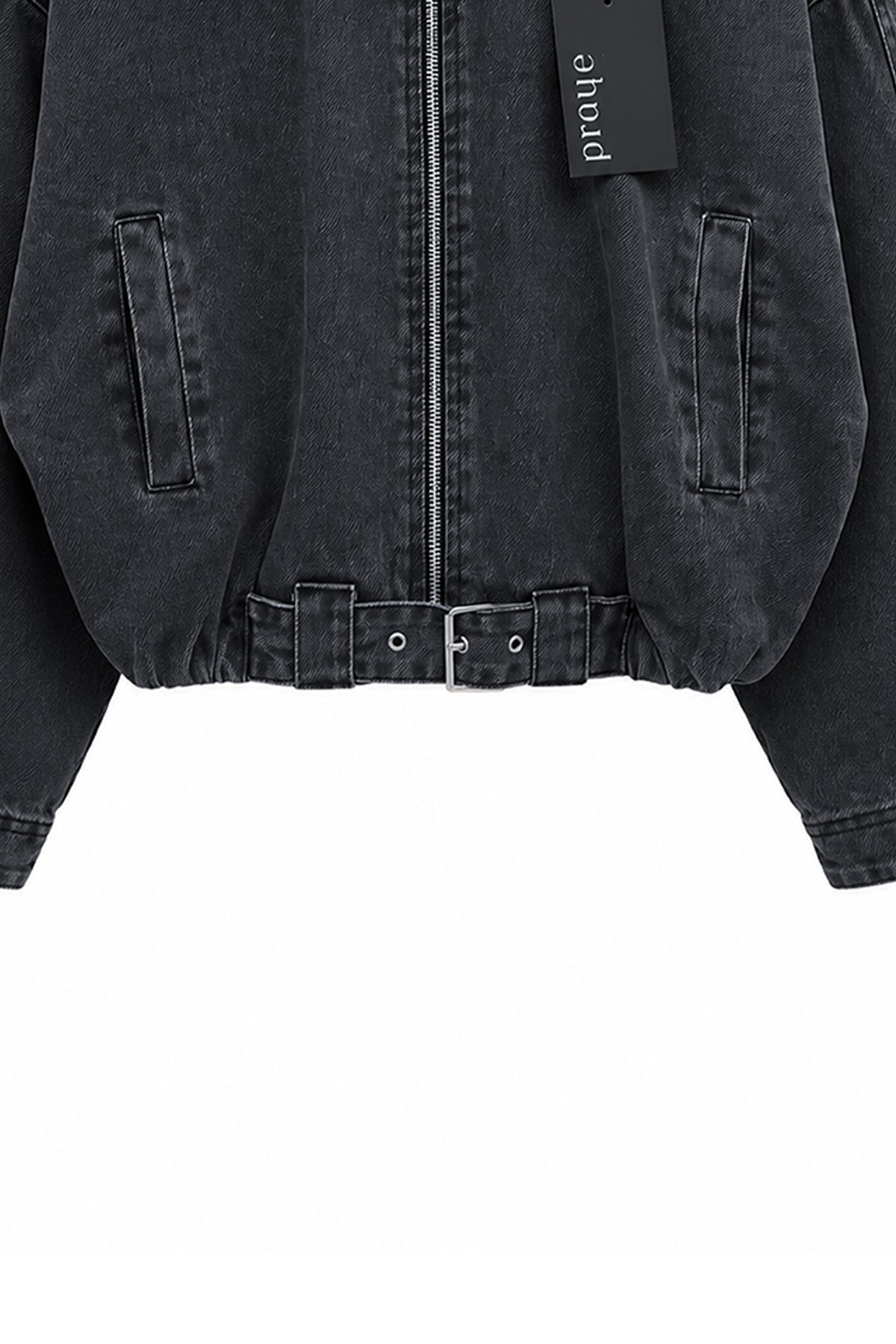Beli Kemerli Kısa Denim Ceket Füme