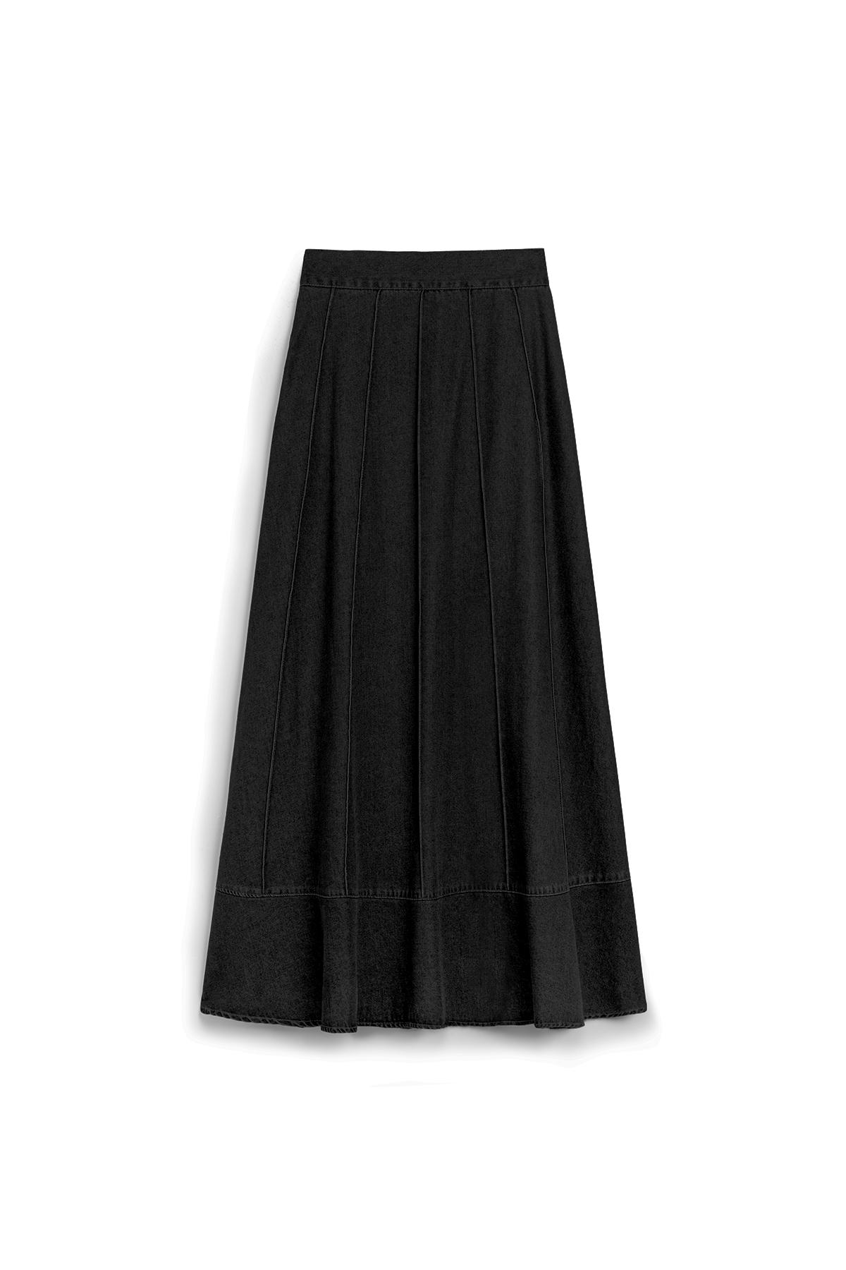 Biyeli Kloş Denim Etek Siyah