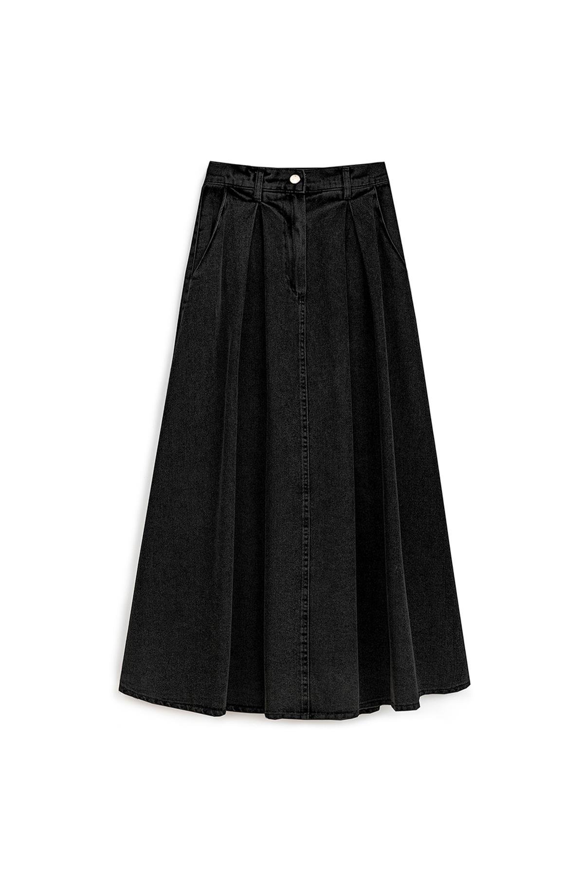 Cepli Kloş Denim Etek Antrasit