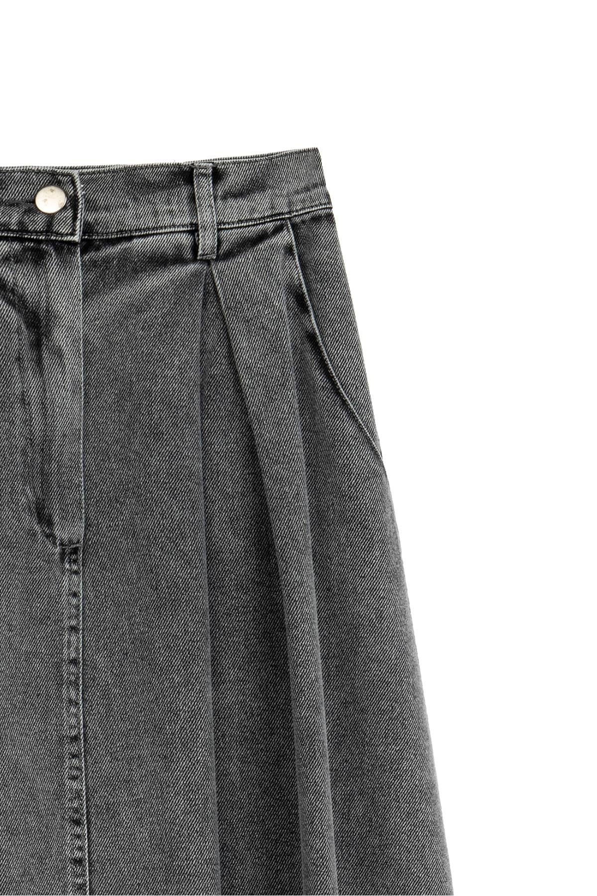Cepli Kloş Denim Etek Füme