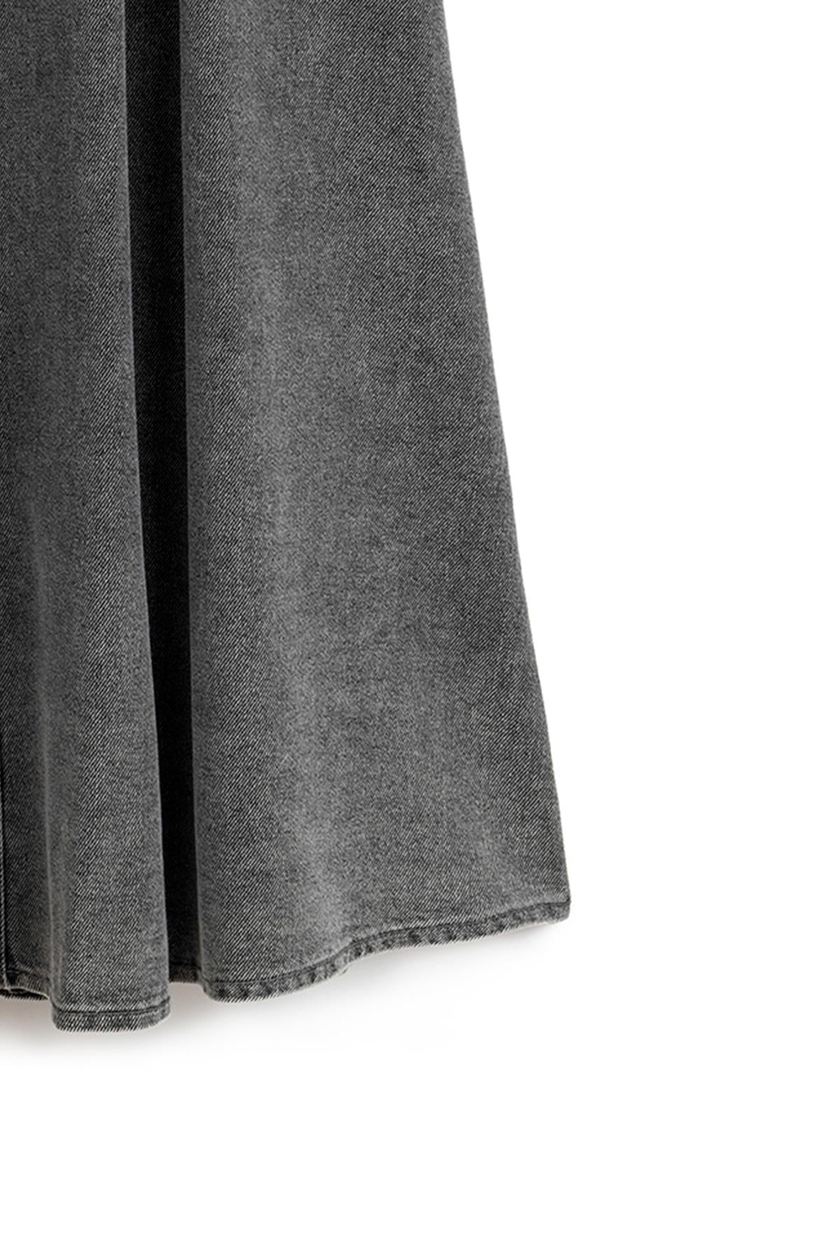 Cepli Kloş Denim Etek Füme