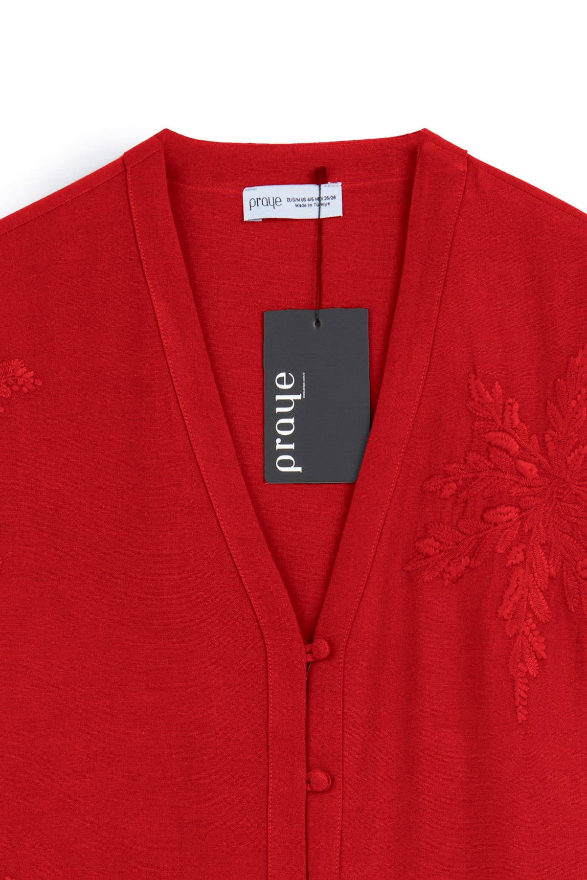 Nakışlı Düğmeli Kimono Kırmızı