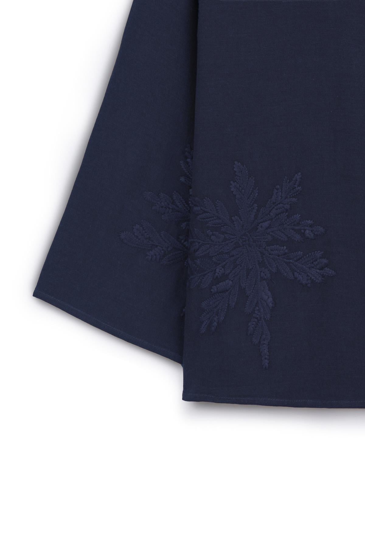 Nakışlı Düğmeli Kimono Lacivert
