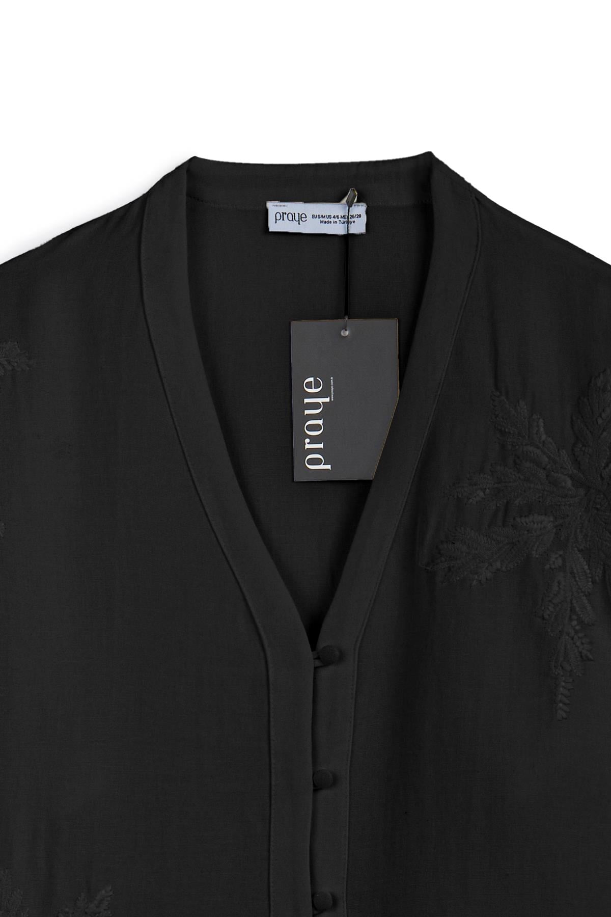 Nakışlı Düğmeli Kimono Siyah