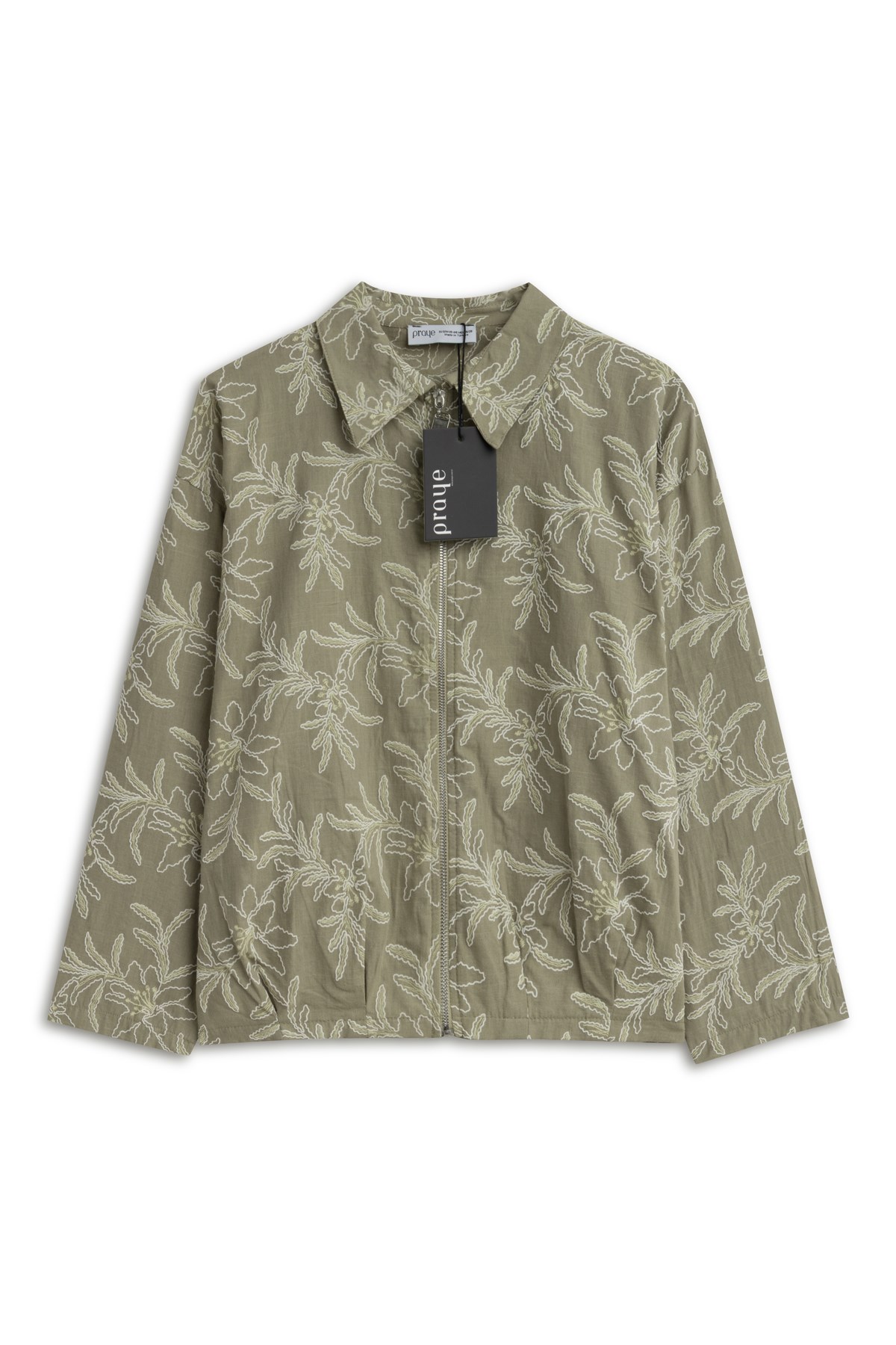 Nakışlı Keten Ceket Haki