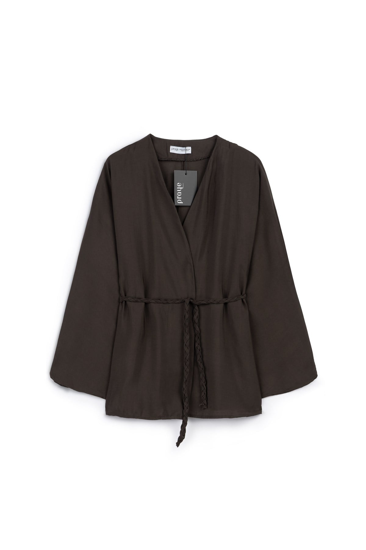 Örgü Kemerli Kimono Kahverengi