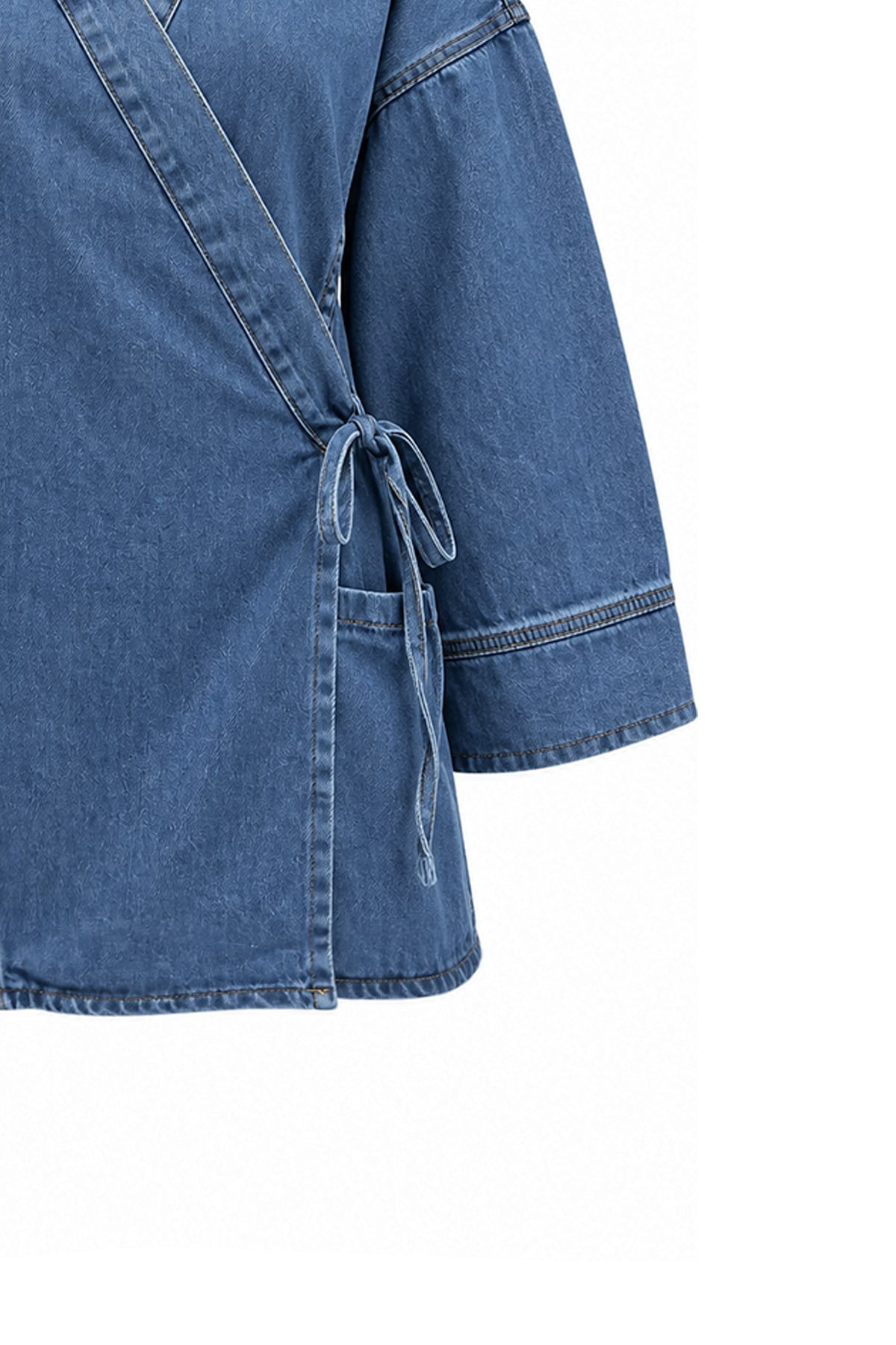 Yandan Bağlamalı Denim Ceket Açık Mavi