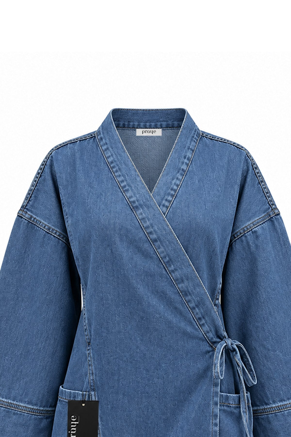 Yandan Bağlamalı Denim Ceket Açık Mavi
