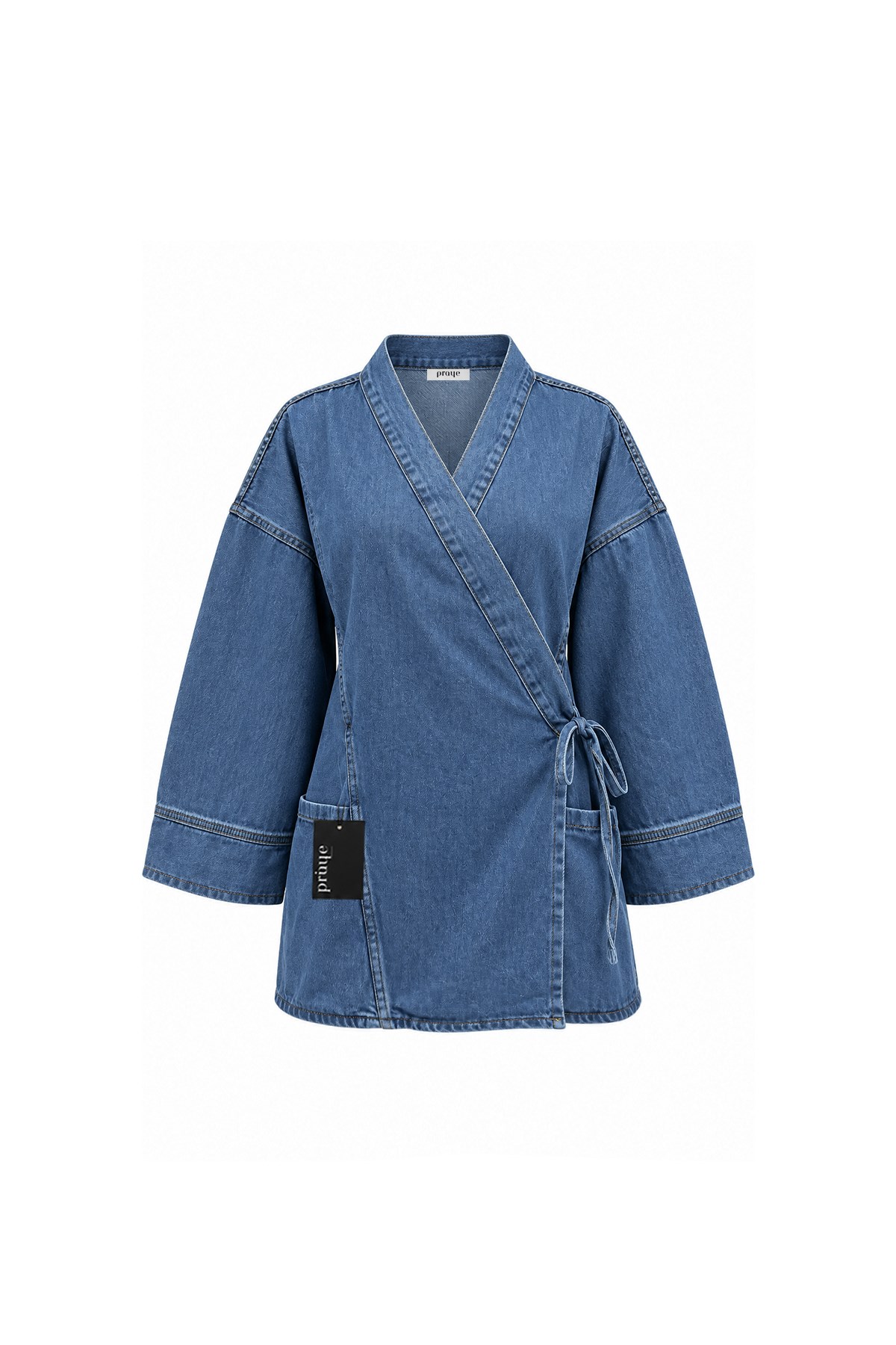 Yandan Bağlamalı Denim Ceket Açık Mavi
