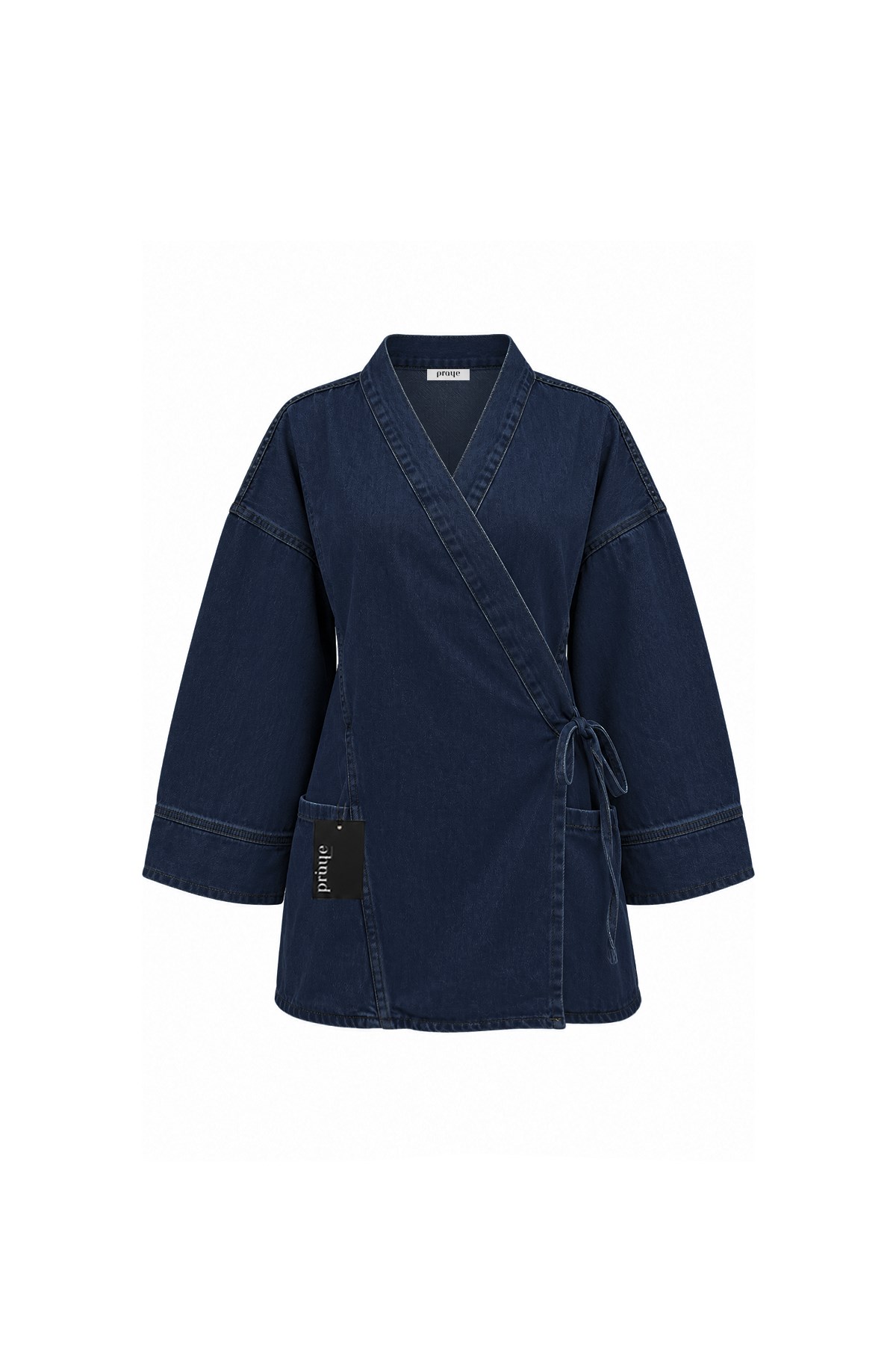 Yandan Bağlamalı Denim Ceket Koyu Mavi