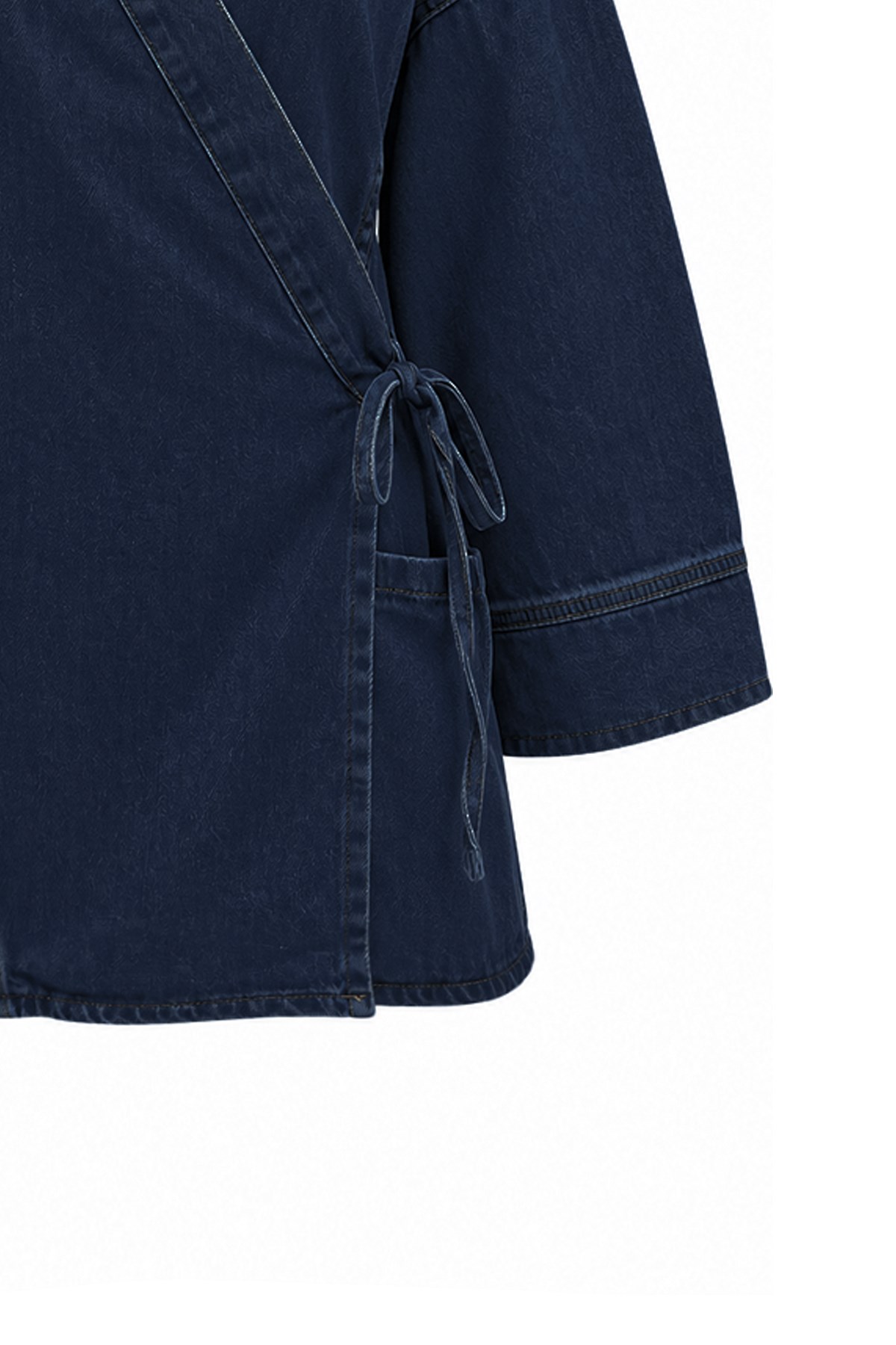 Yandan Bağlamalı Denim Ceket Koyu Mavi