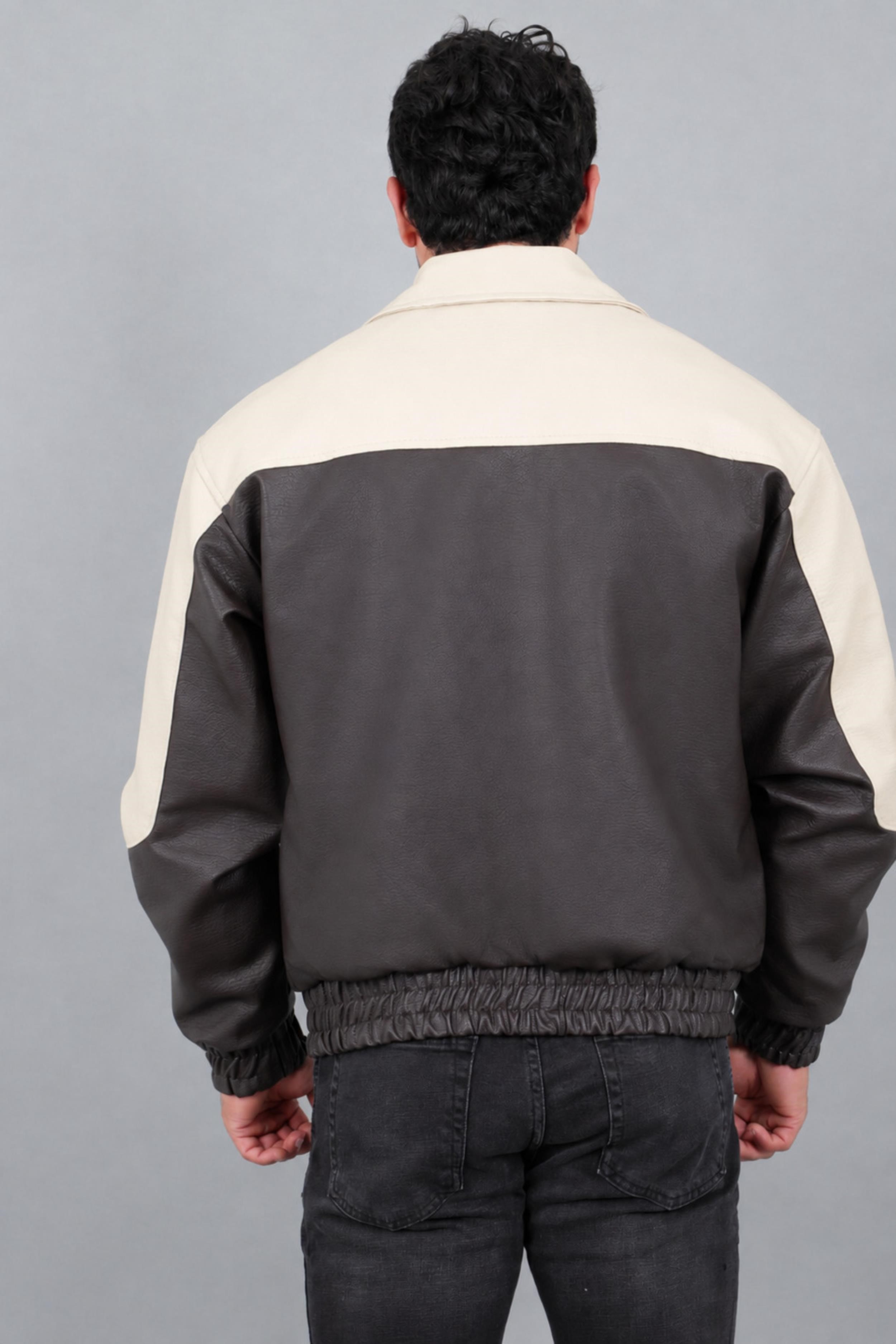 Baskılı Çift Renk Oversize Suni Deri Mont KMD 882_50531