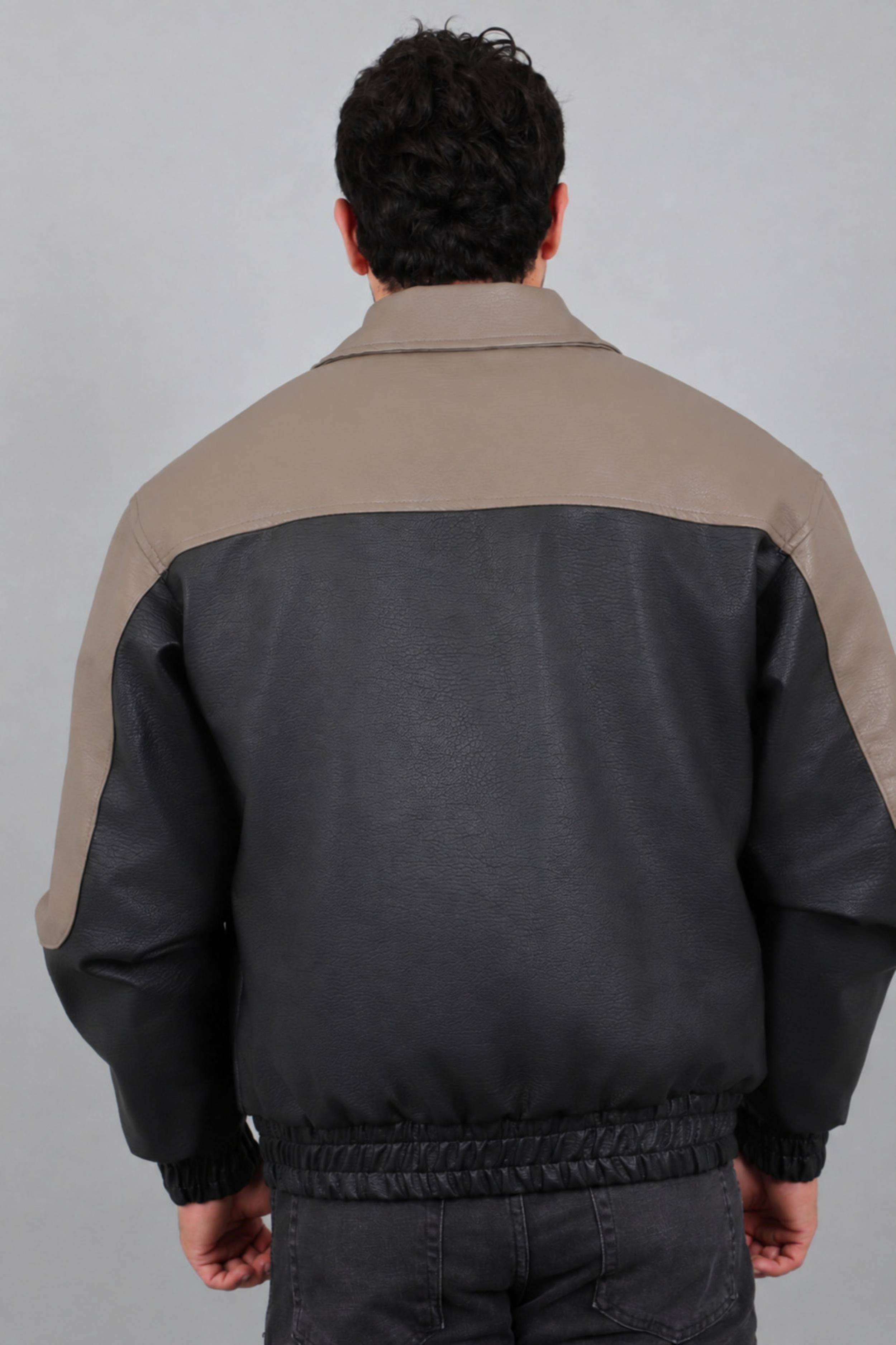 Baskılı Çift Renk Oversize Suni Deri Mont KMD 882_50531