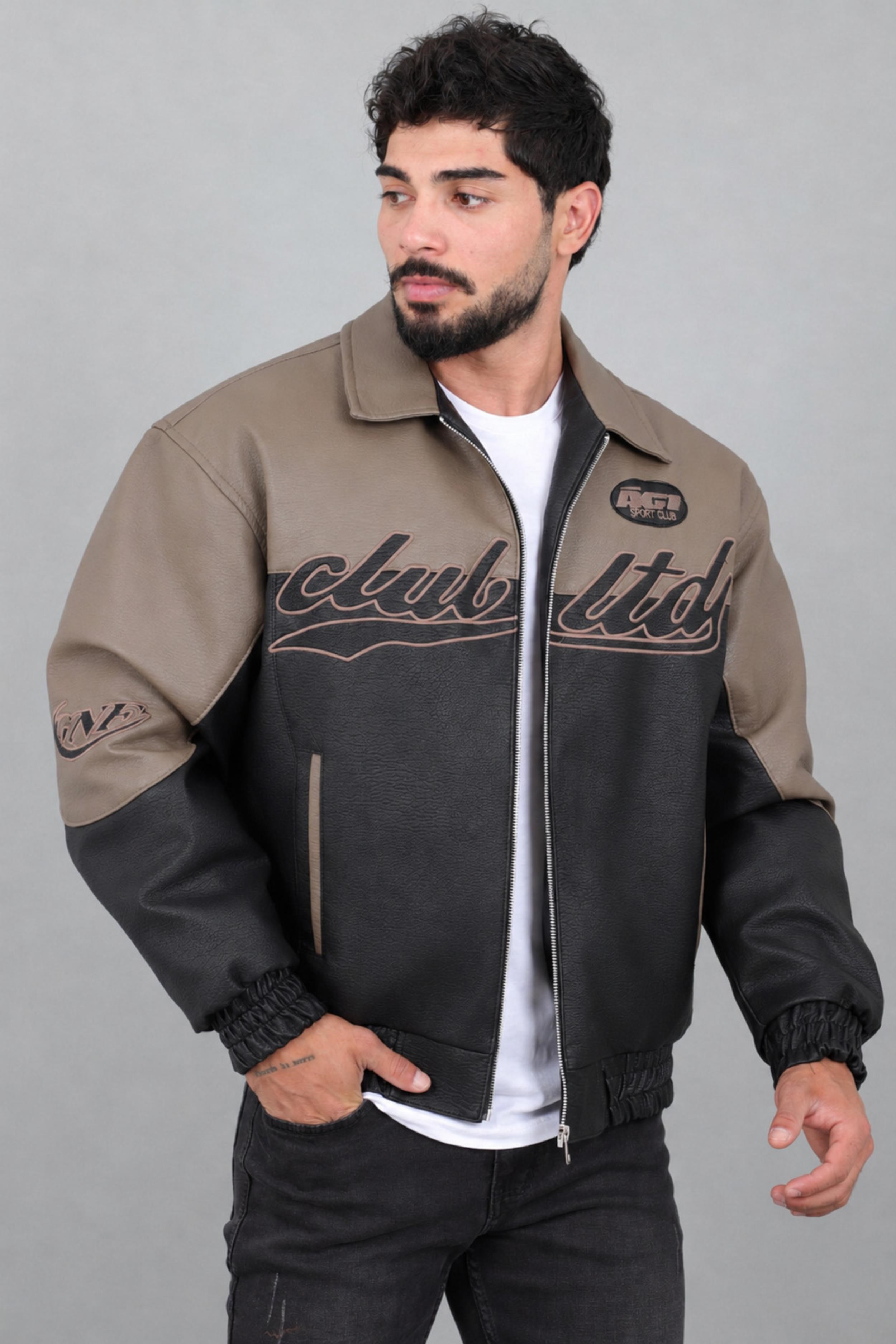 Baskılı Çift Renk Oversize Suni Deri Mont KMD 882_50531