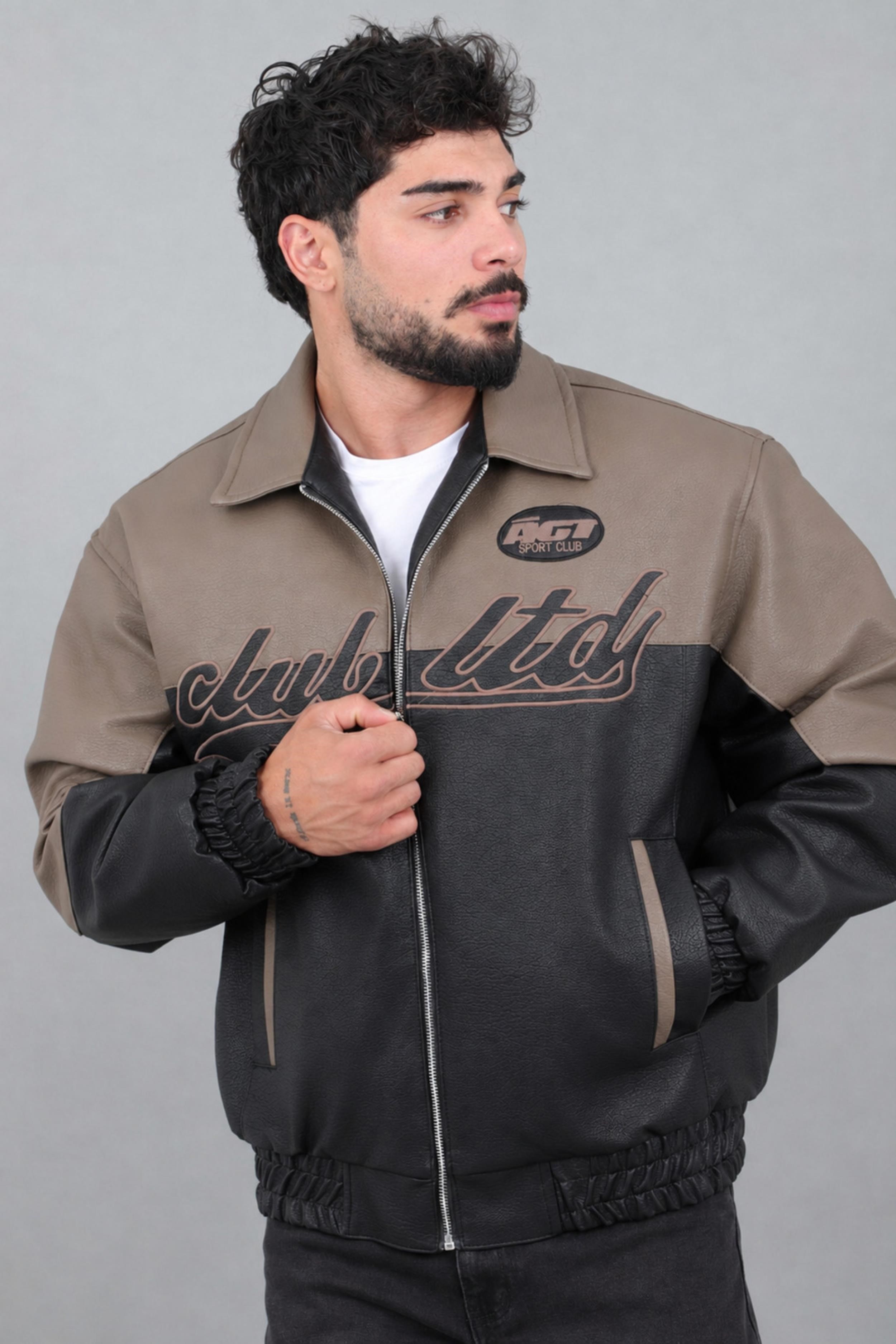 Baskılı Çift Renk Oversize Suni Deri Mont KMD 882_50531