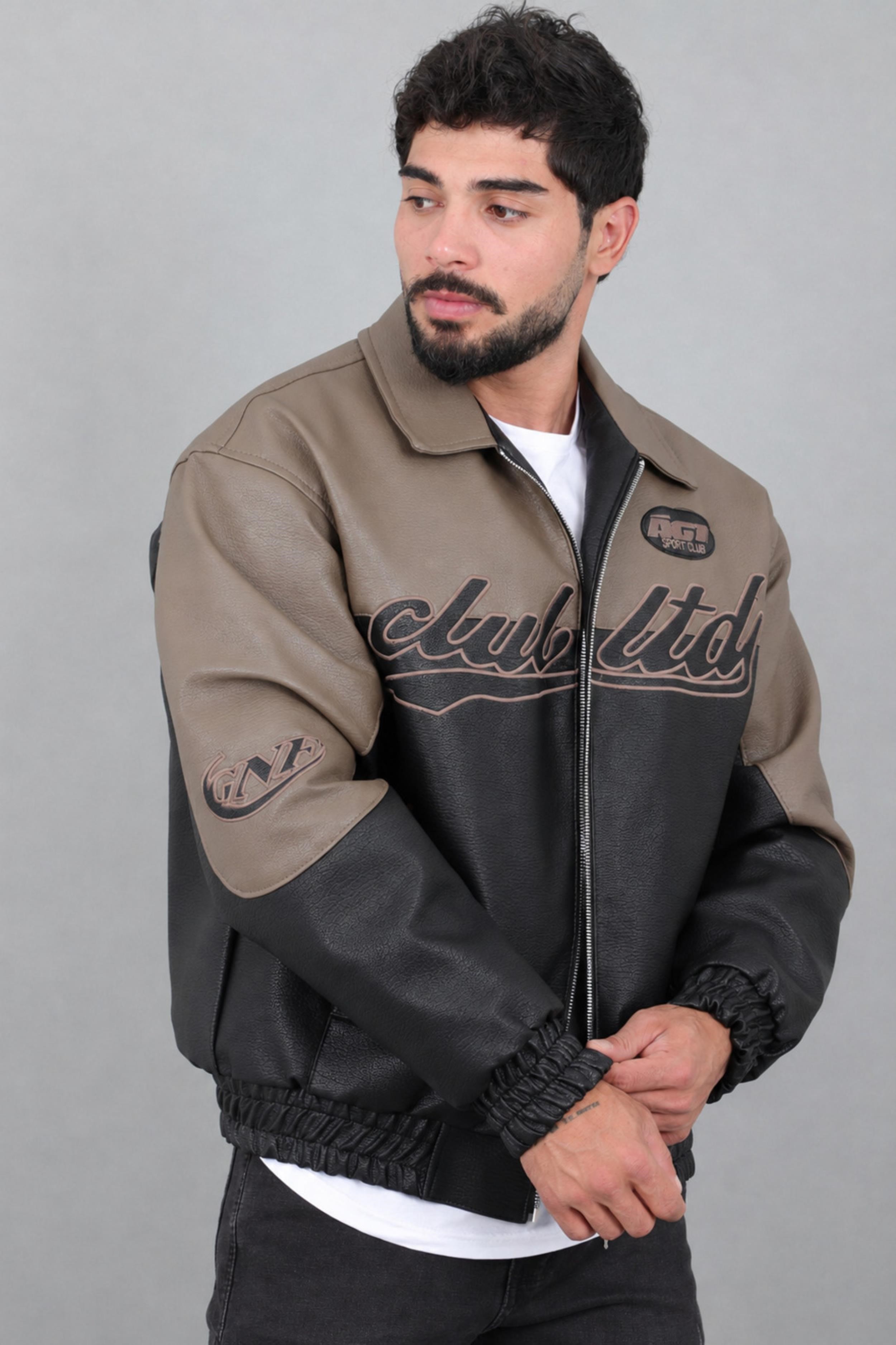 Baskılı Çift Renk Oversize Suni Deri Mont KMD 882