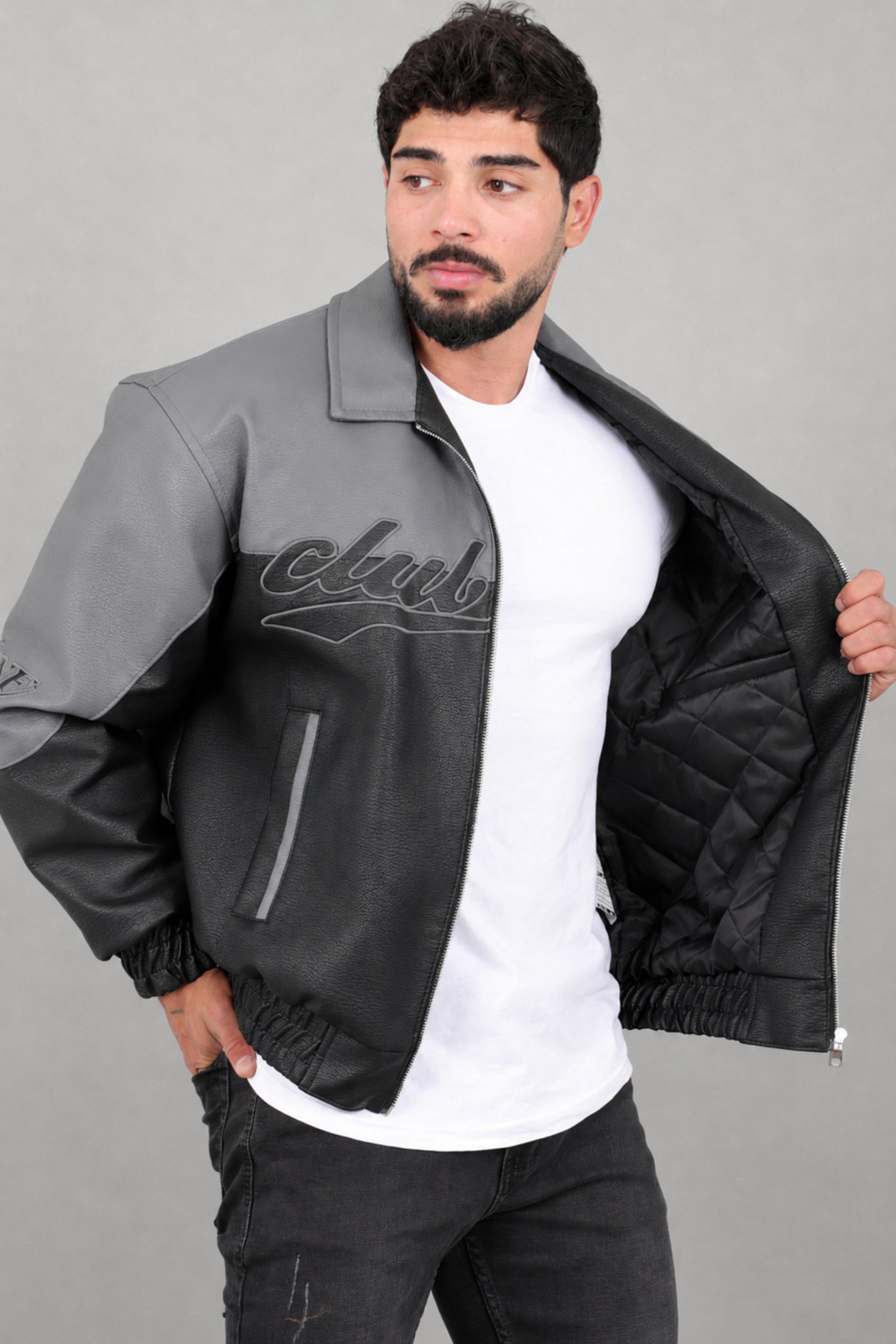 Baskılı Çift Renk Oversize Suni Deri Mont KMD 882_50531