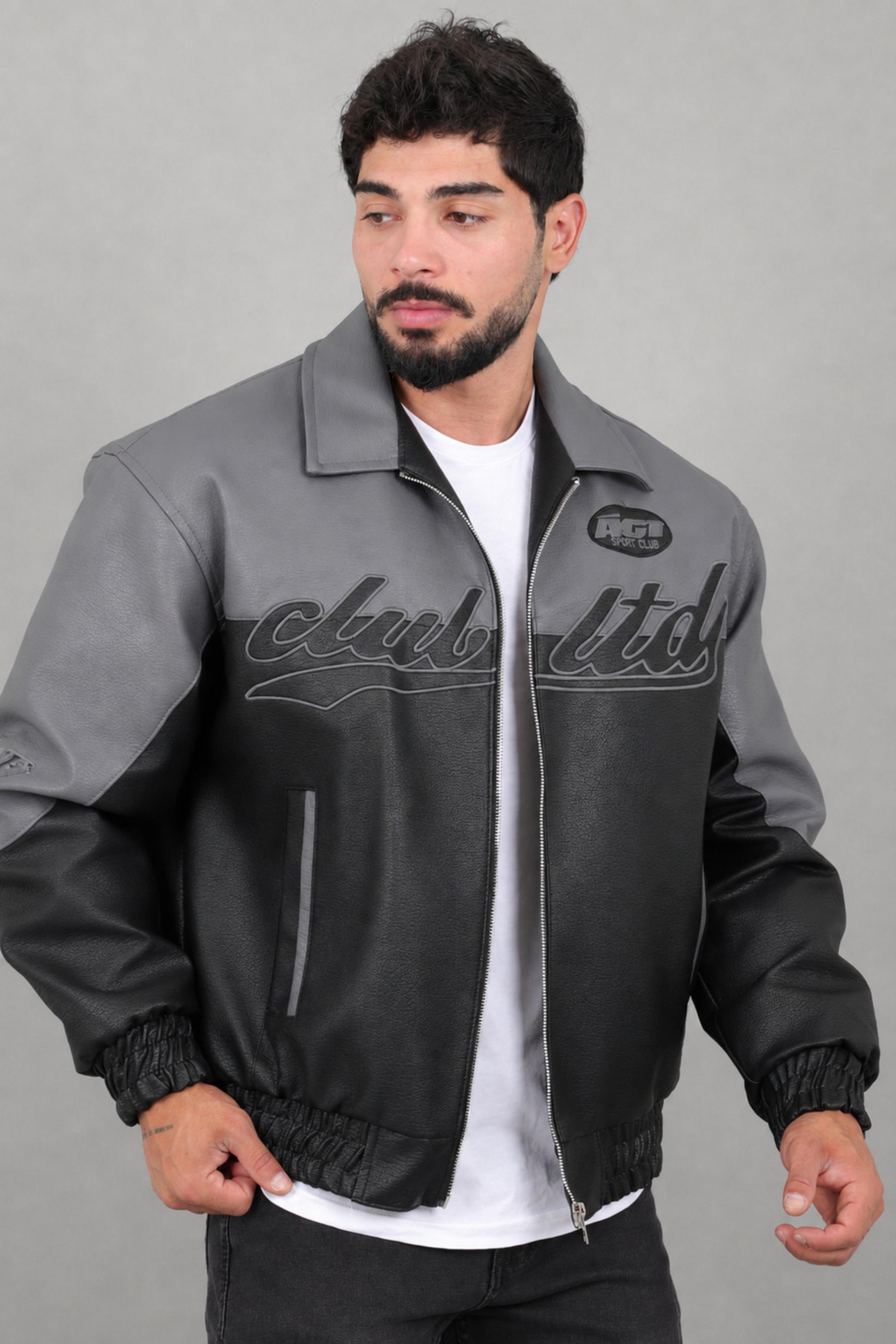 Baskılı Çift Renk Oversize Suni Deri Mont KMD 882