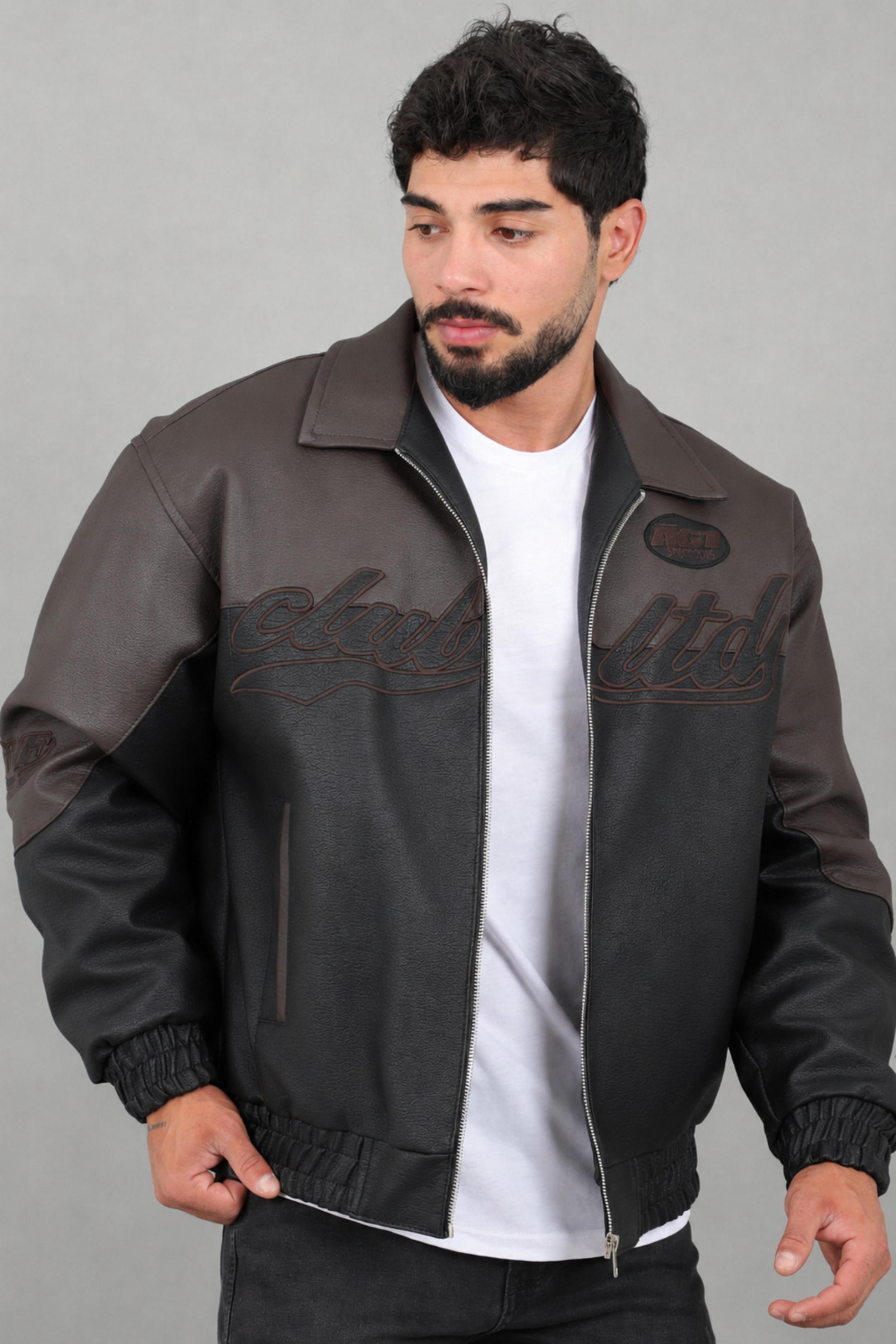 Baskılı Çift Renk Oversize Suni Deri Mont KMD 882_50531