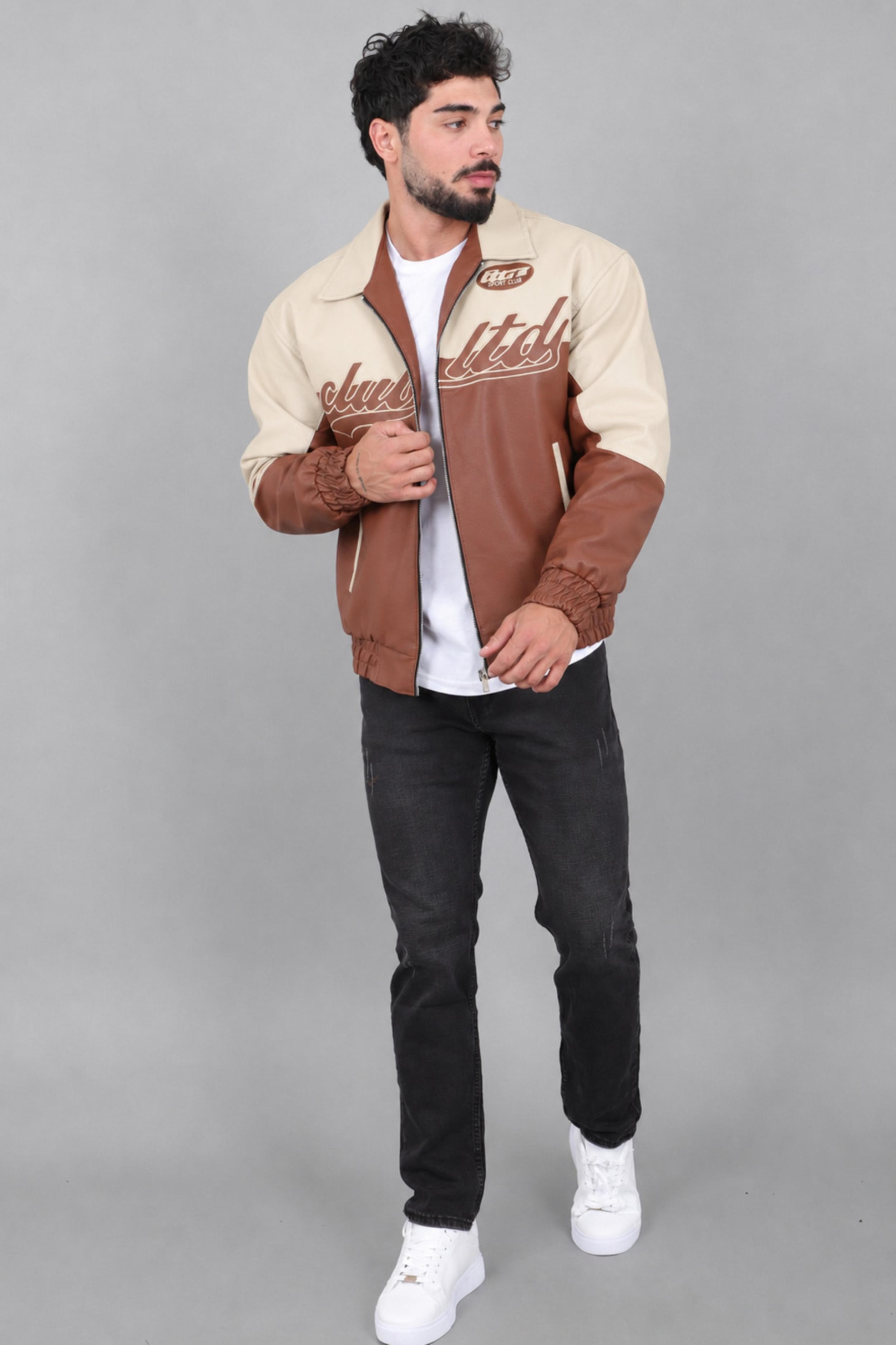 Baskılı Çift Renk Oversize Suni Deri Mont KMD 882_50531