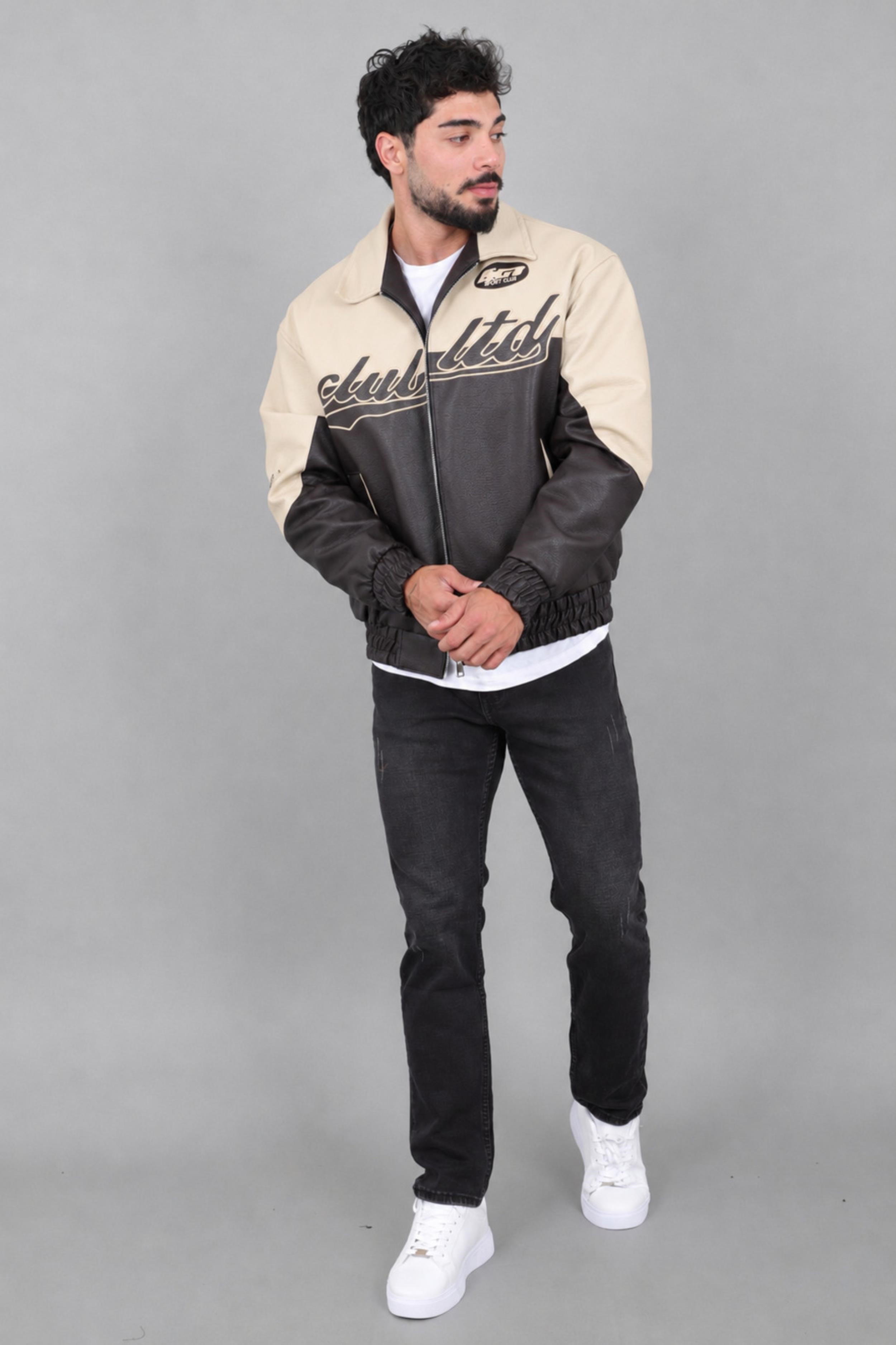 Baskılı Çift Renk Oversize Suni Deri Mont KMD 882_50531
