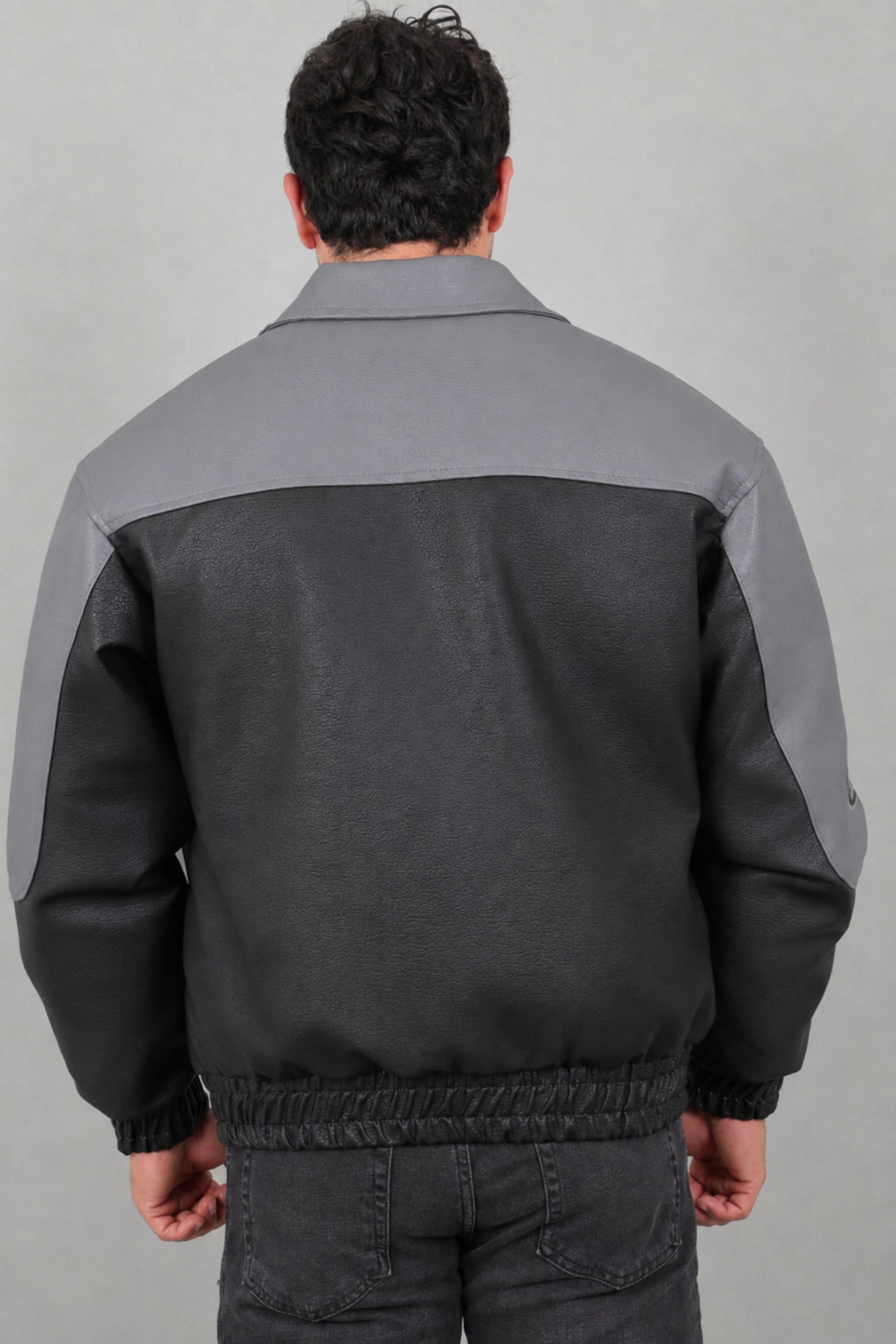 Baskılı Çift Renk Oversize Suni Deri Mont KMD 882_50531