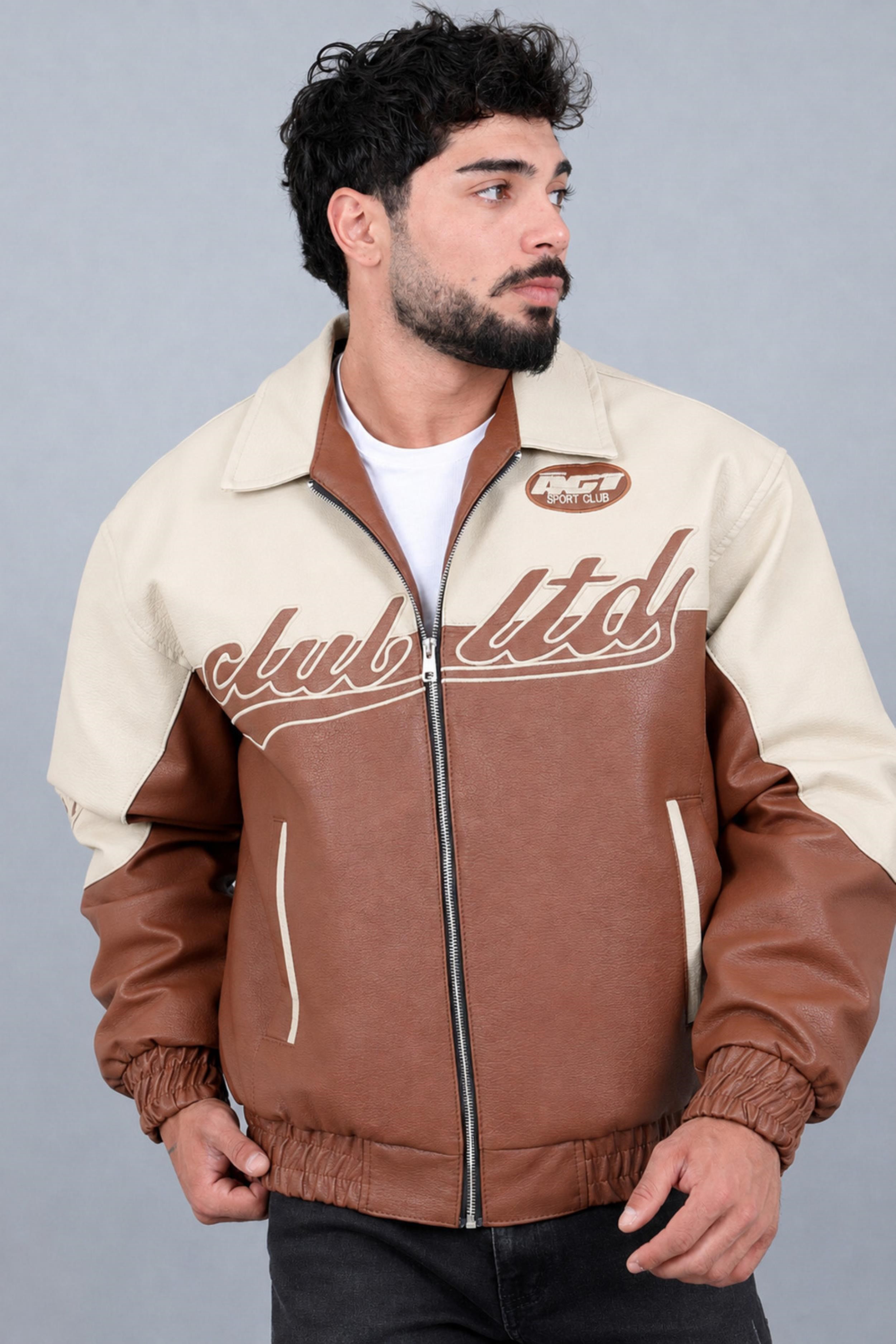 Baskılı Çift Renk Oversize Suni Deri Mont KMD 882_50531