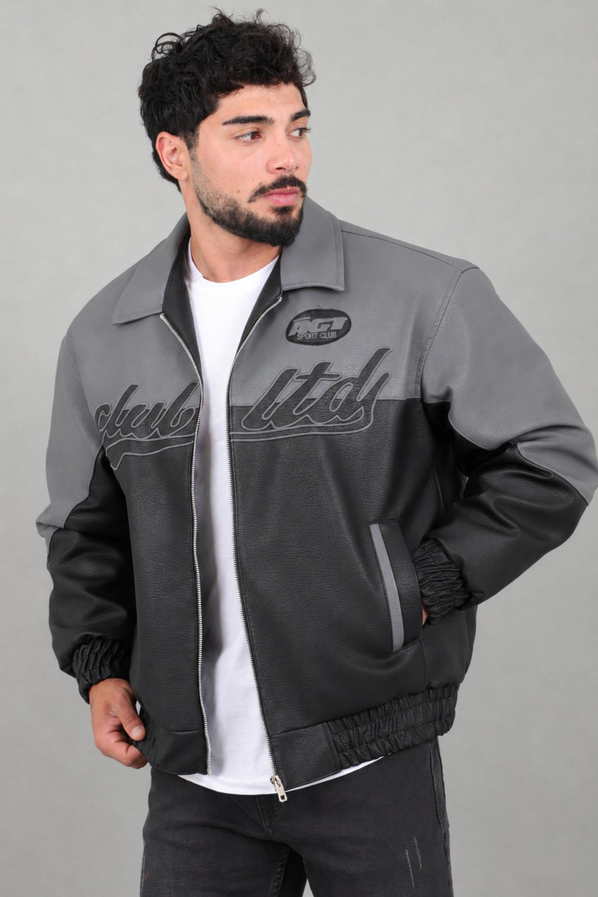Baskılı Çift Renk Oversize Suni Deri Mont KMD 882