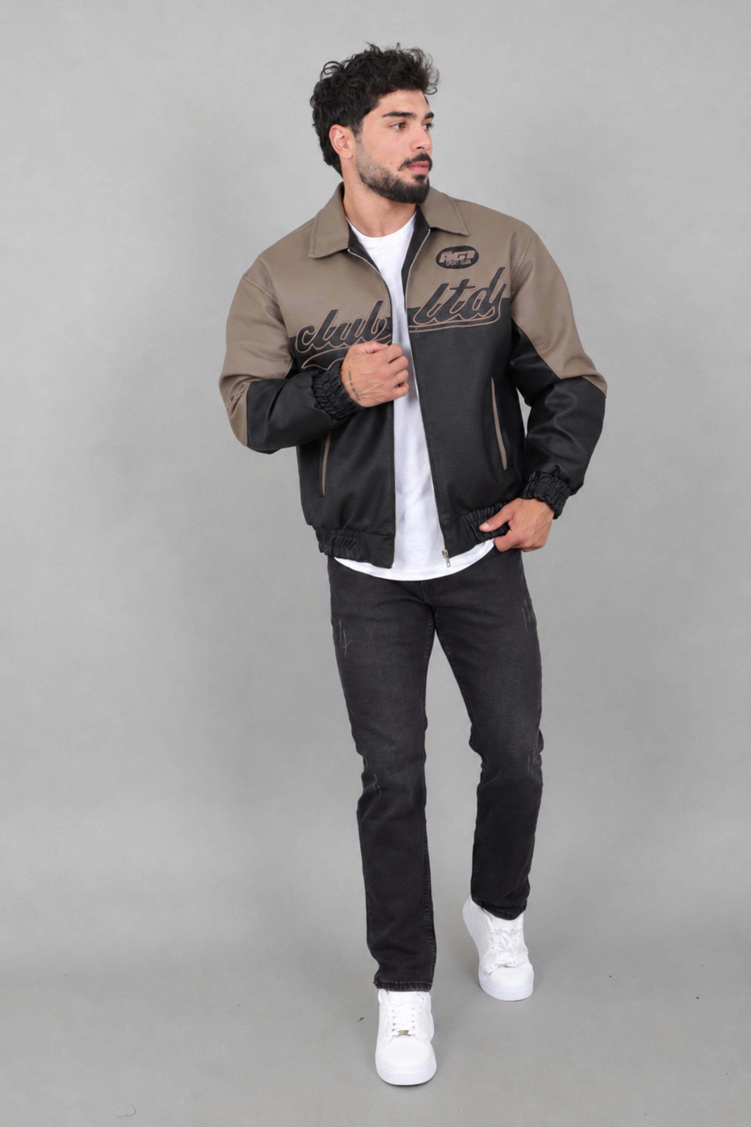 Baskılı Çift Renk Oversize Suni Deri Mont KMD 882_50531