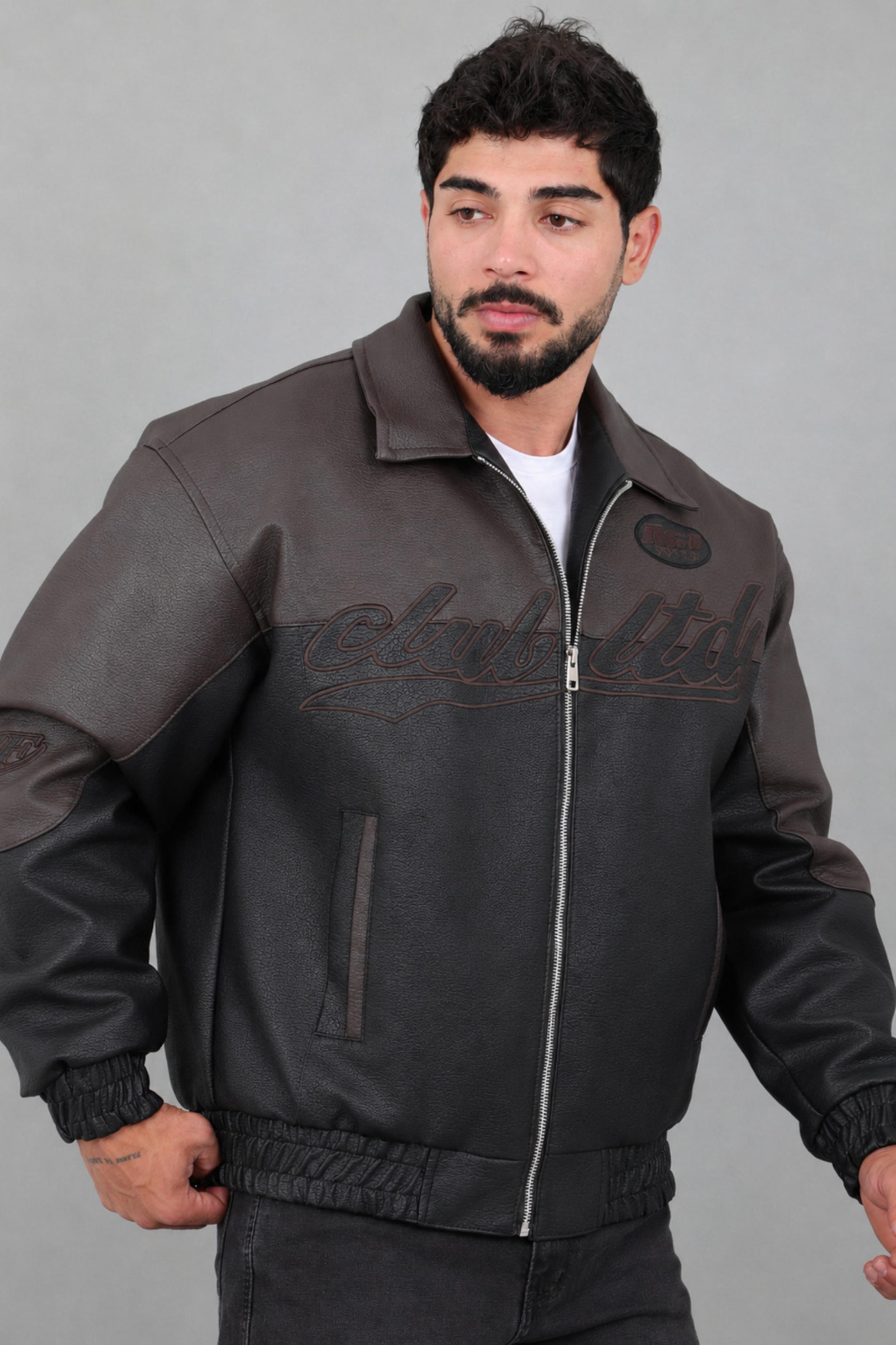 Baskılı Çift Renk Oversize Suni Deri Mont KMD 882_50531