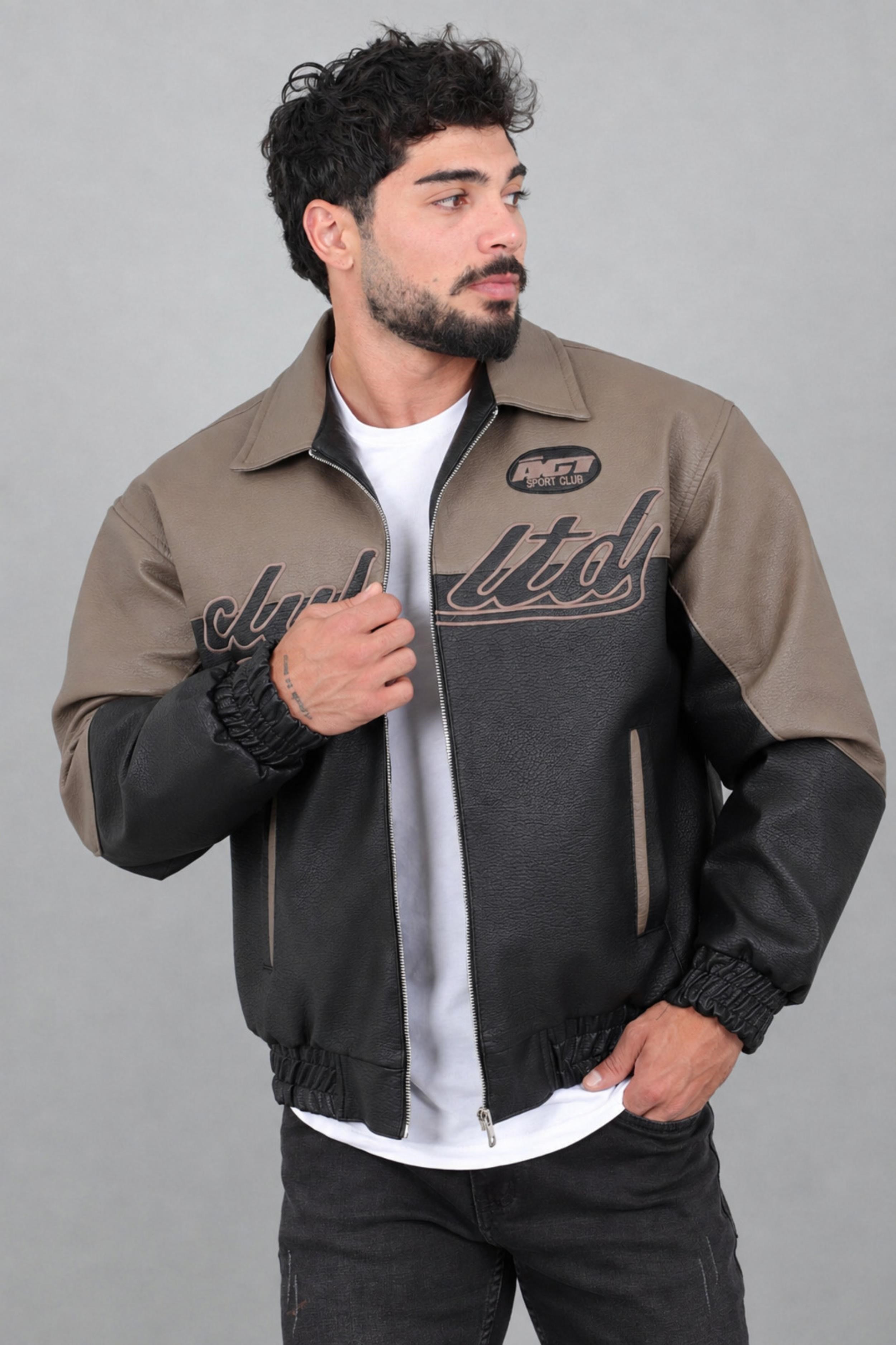 Baskılı Çift Renk Oversize Suni Deri Mont KMD 882